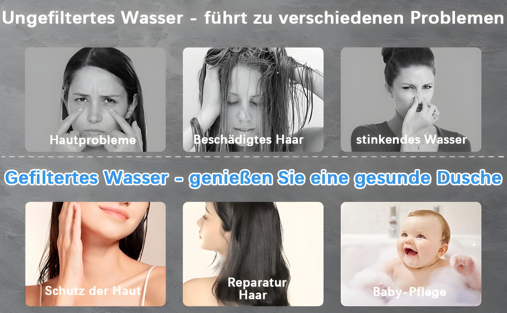 Duschkopf Drucksverstärkung, Wassersparend Duschbrause mit 4 Strahlarten, Tasteinstellung, ABS Verstärkt, Inkl. 3 Filter, Wandhalterung und Schlauch