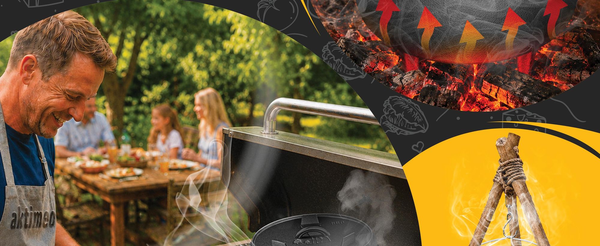 aktimeo Dutch Oven 12,0 L gietijzeren pan met deksel incl. accessoires en receptenboek