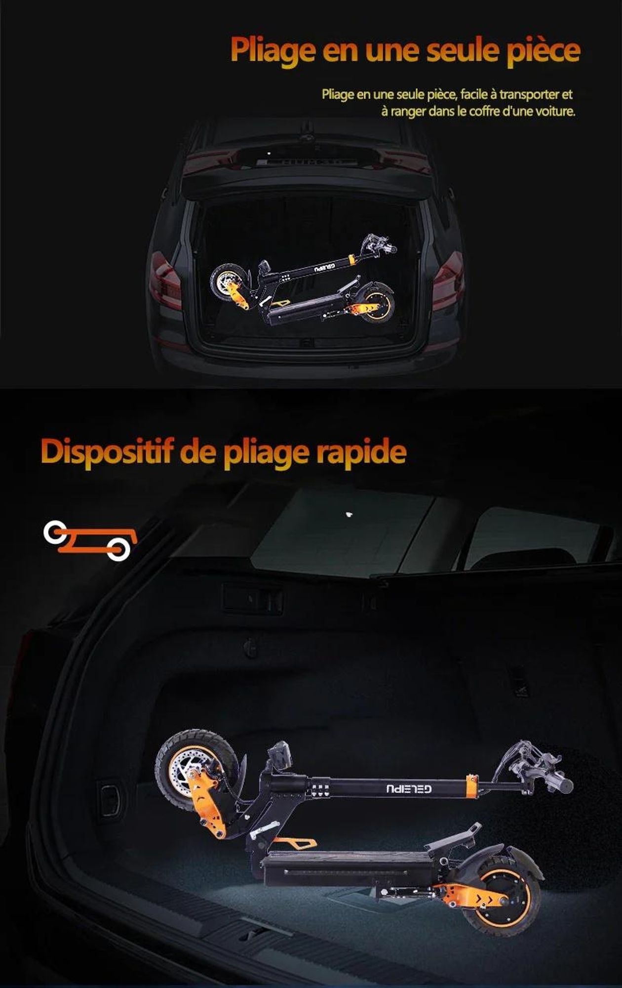 Trottinette Électrique GELEIPU Z1 - Batterie 48V20AH 10" Pouces Roue Freins à Disque - Noir