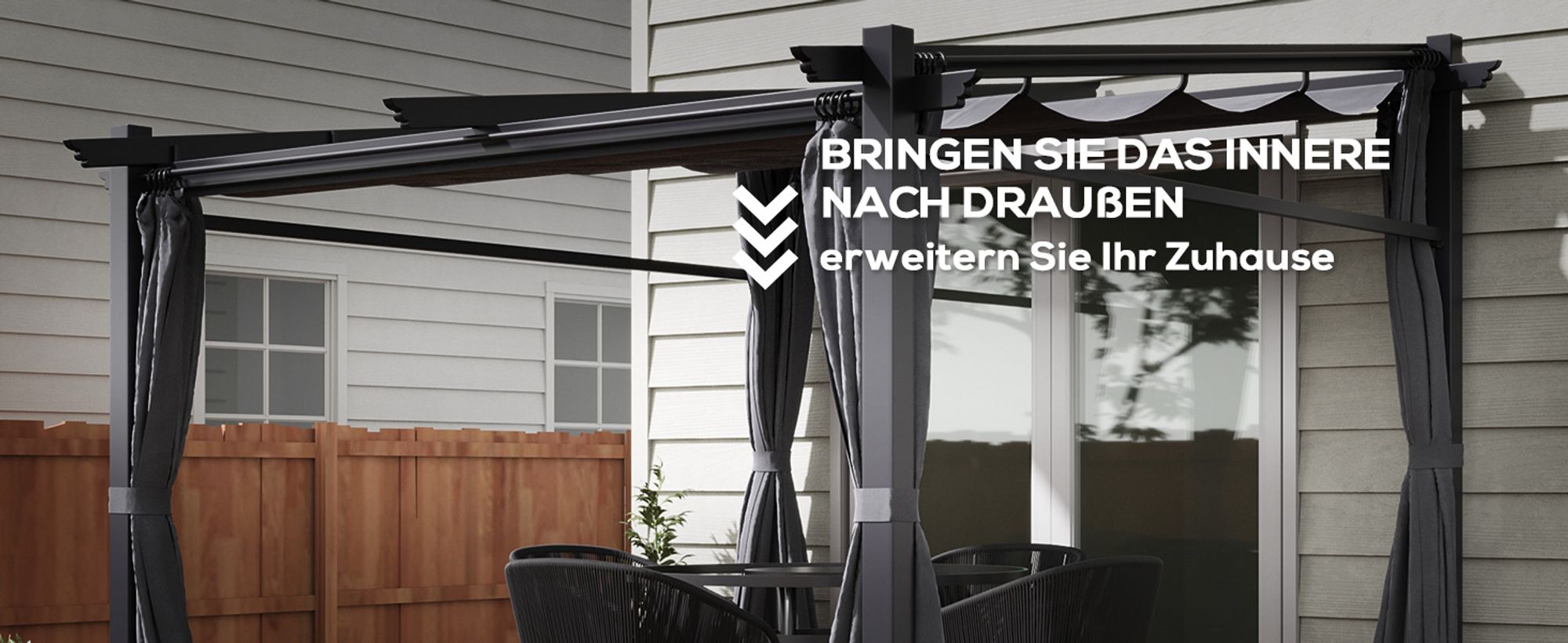 Outsunny Pergola 2,97 x 2,95 m Gartenpavillon mit Sonnendach, Seitenteilen