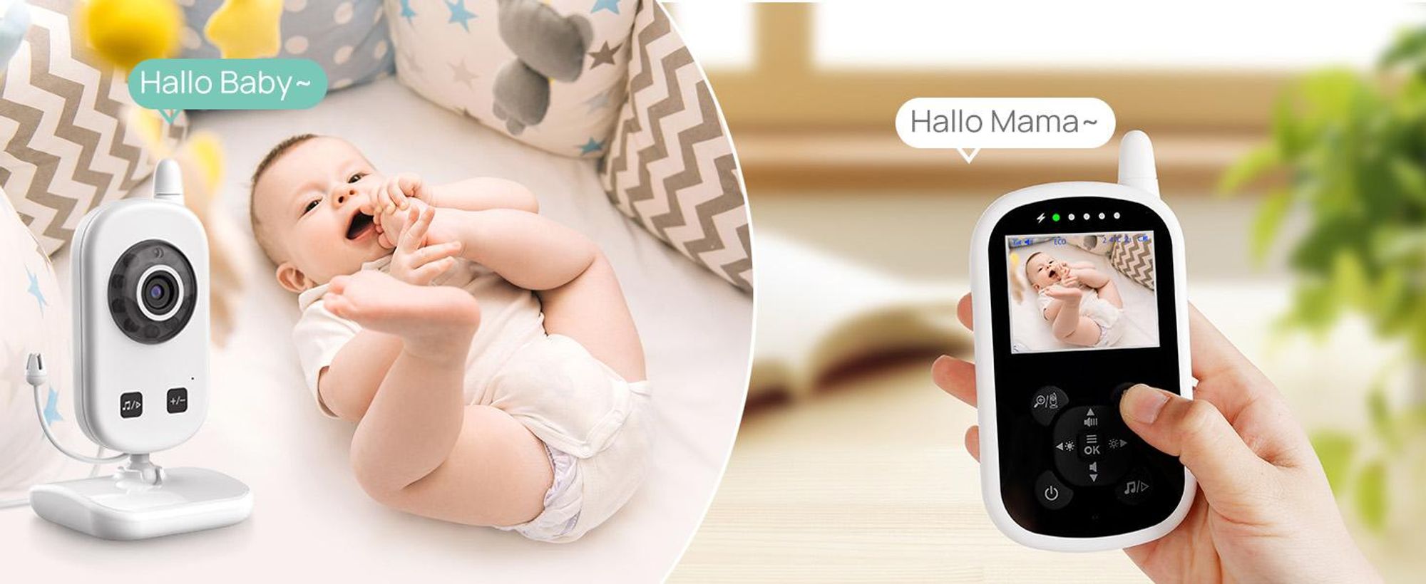 Babyphone mit Kamera Video Baby Monitor 2,4 GHz Gegensprechfunktion ECO Modus Lange Akkulaufzeit Nachtsicht Temperatursensor Schlaflieder
