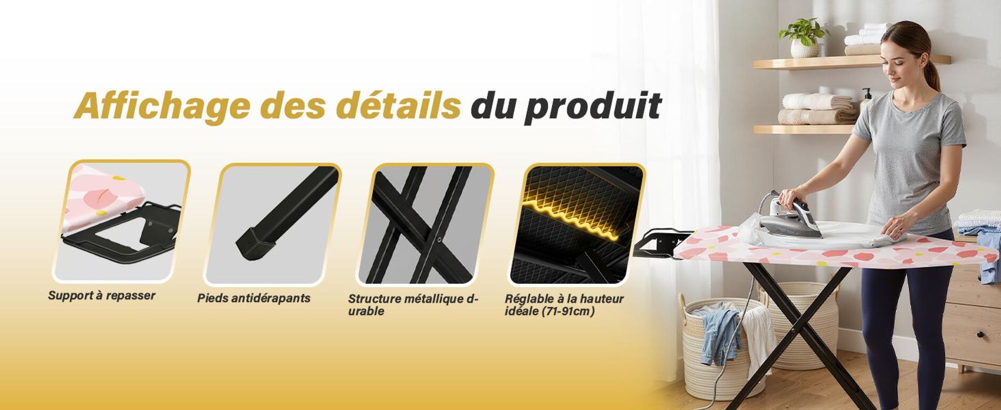 STANEW Table à Repasser 122 x 38 cm,Planche à Repasser Pliable,pour Centrale Vapeur,Système Anti-Fermeture,Hauteur Réglable,avec Housse en 100% Coton