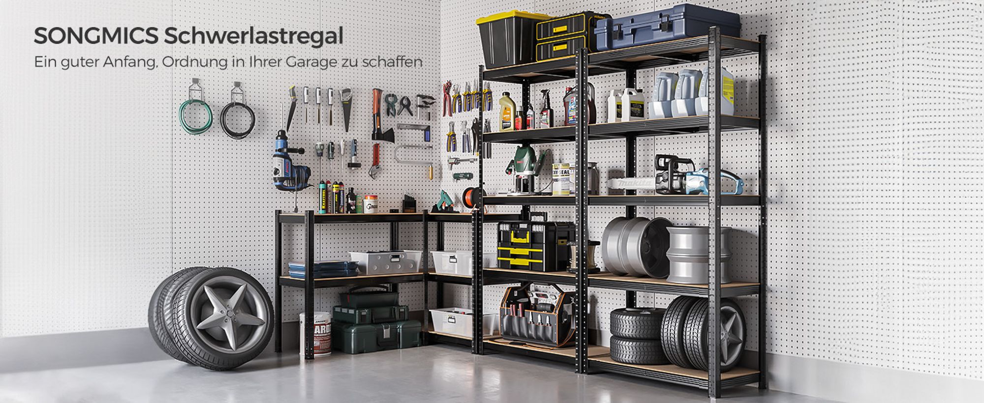 SONGMICS Schwerlastregal, Kellerregal, Lagerregal, 40 x 90 x 180 cm, Regal mit Stahlgestell, bis 875 kg belastbar, 5 verstellbare Ablagen, schwarz