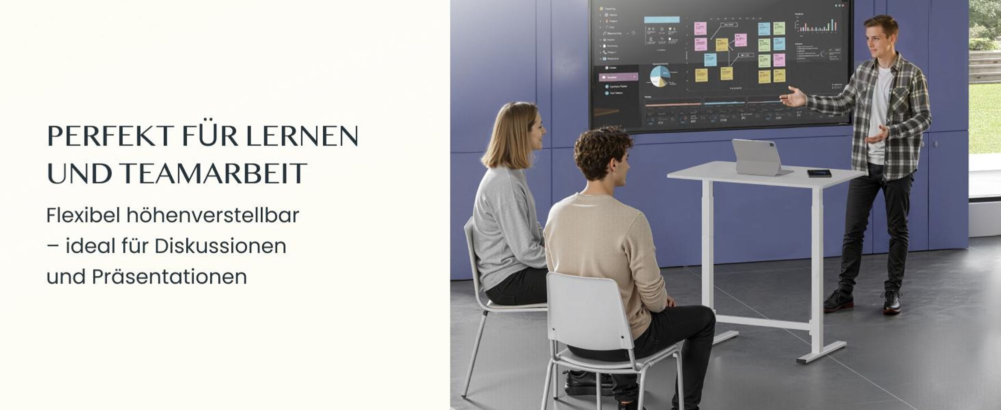 FLEXISPOT Gasfeder Höhenverstellbarer Schreibtisch 100×60 cm – stufenlos manuell verstellbar, Steh-Sitz-Tisch ohne Strom, mobil mit Rollen (Weiß)