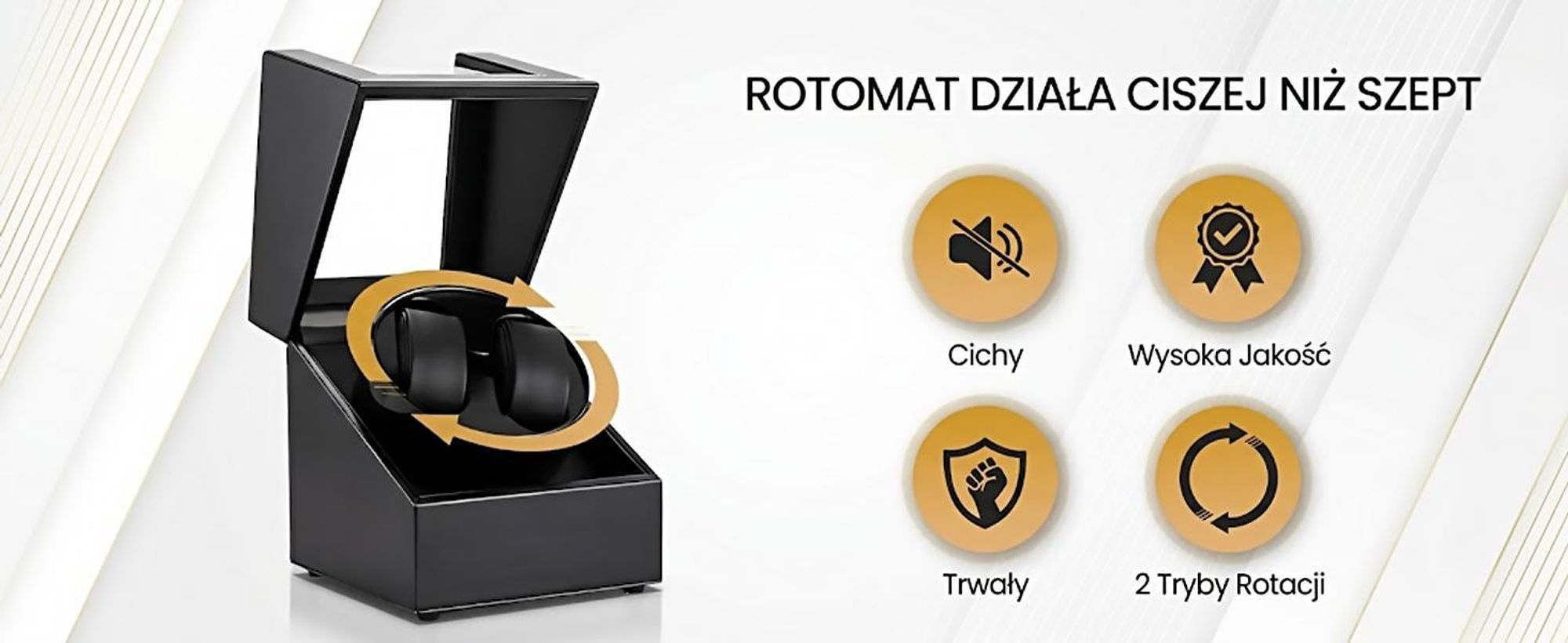 Wiatrak do zegarków Olvy na 2 zegarki, wyjątkowo cichy silnik, czarny lakier z oświetleniem LED, wiatrak do zegarków