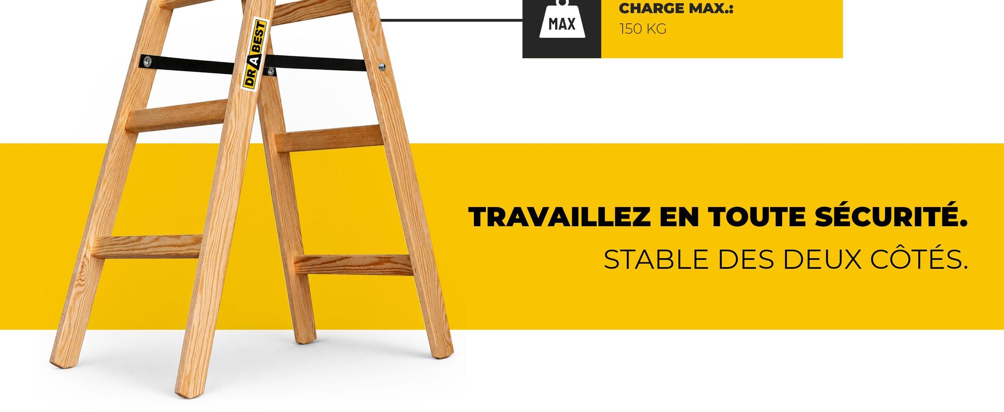 Drabest | Échelle en bois 4 marches 150 kg - Stable et pratique - Idéale pour la maison et le bureau