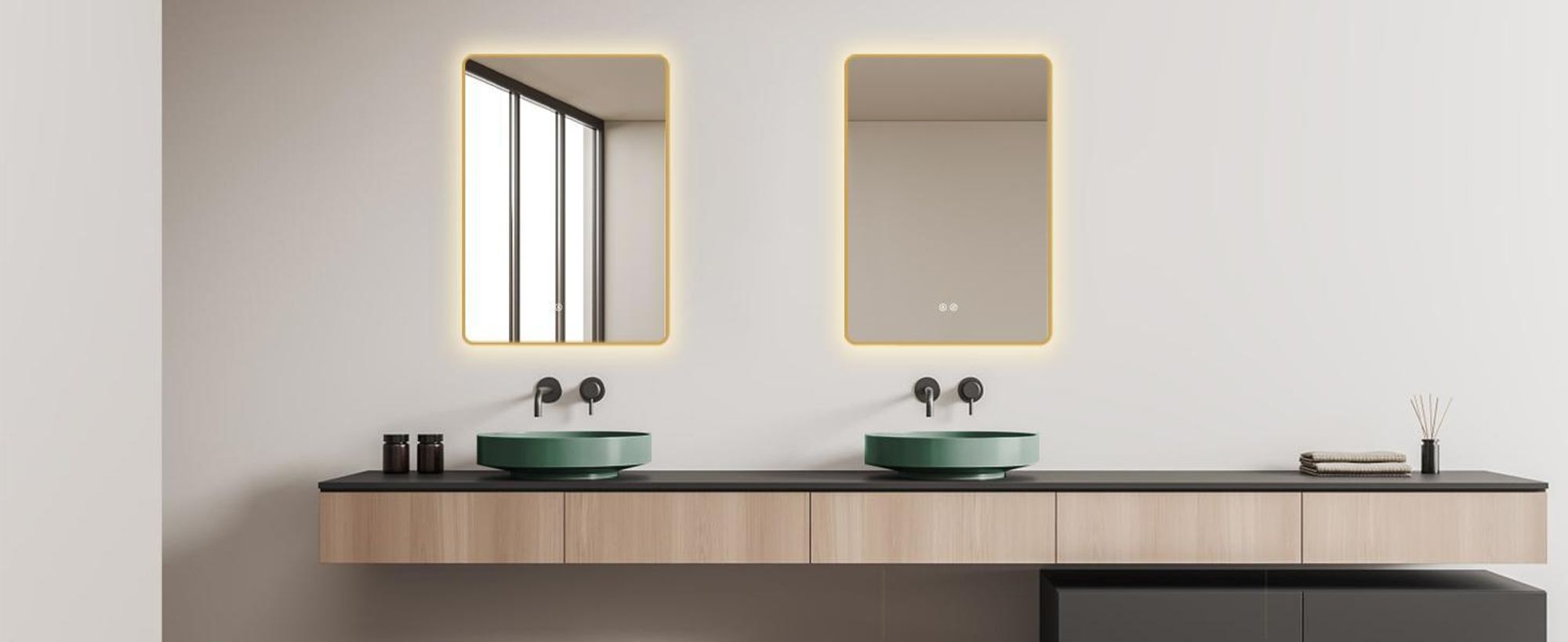 HOKO specchio da bagno antiappannamento LED 60x80cm con cornice HIGH+QUER montaggio interruttore a sfioramento+cambio luce bianco caldo-bianco freddo-neutro interruttore a parete commutabile