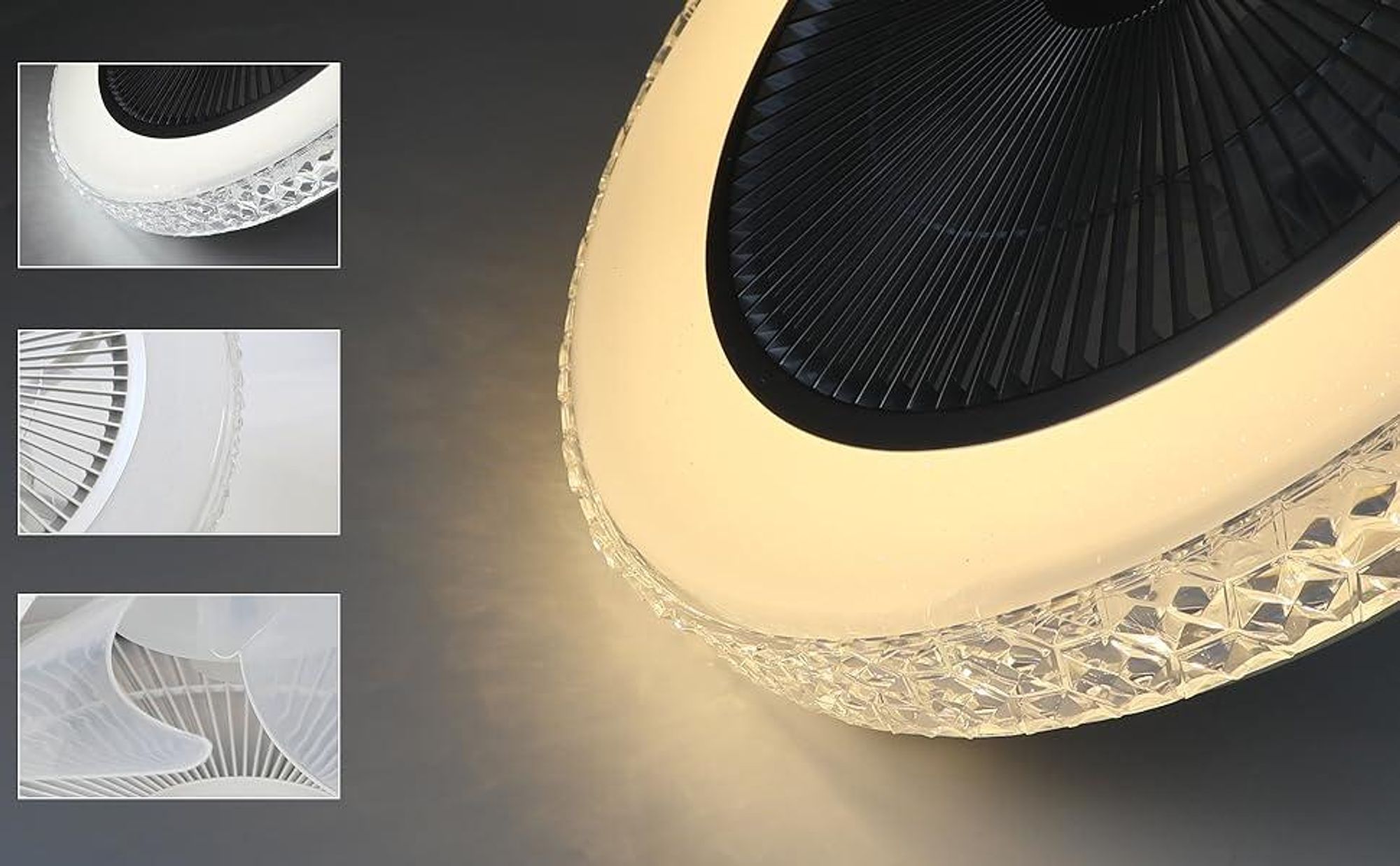 ZMH Ventilatore a soffitto LED con luce cristallo 48.5CM telecomando silenzioso dimmerabile timer elegante per camera da letto soggiorno casa