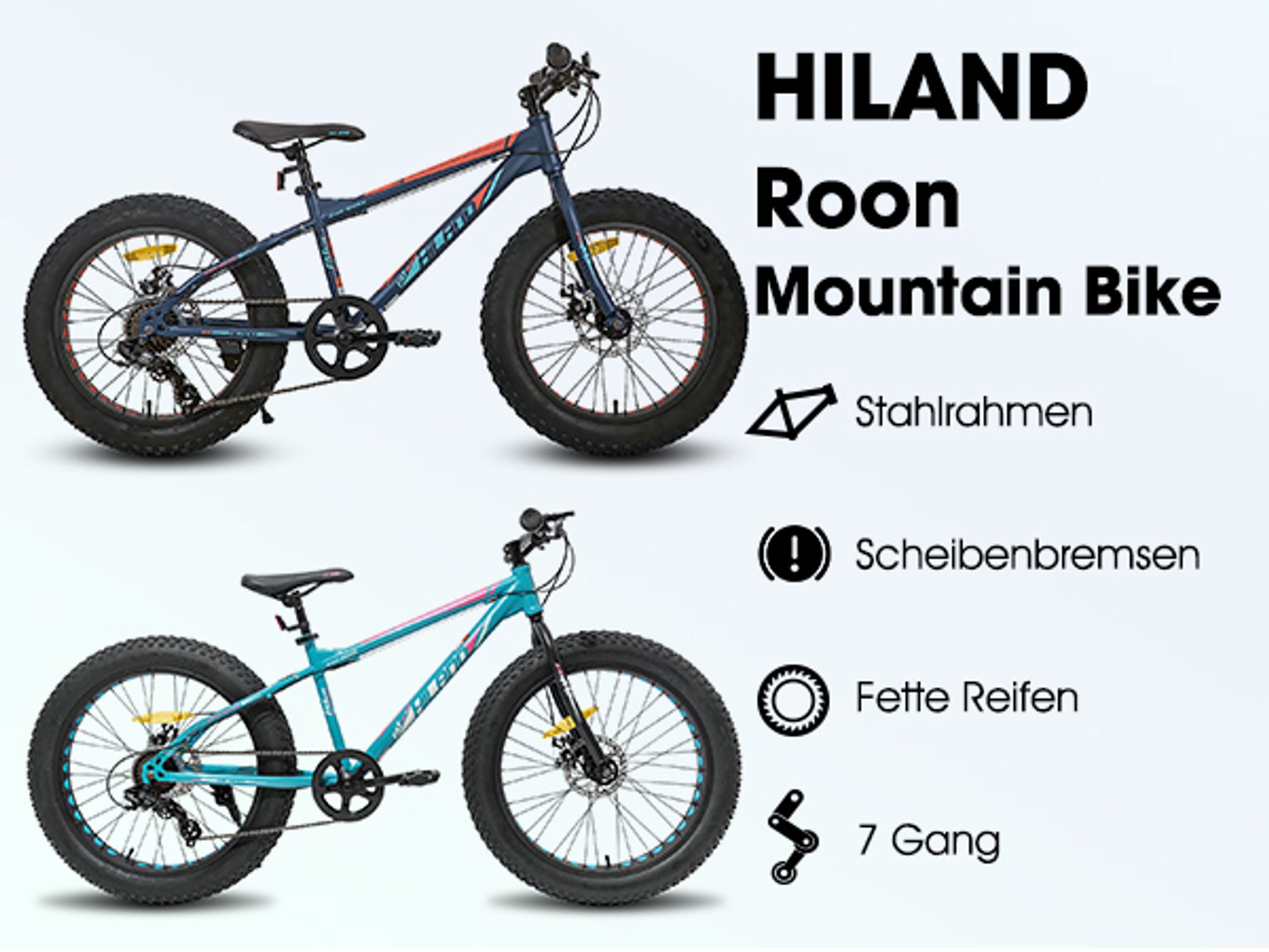 HILAND 20 Zoll Kinderfahrrad mit 4.0 Fat Tire, Shimano 7-Gang, Geeignet für Strand, Schnee, Kinder Mountainbike Jungen Mädchen, Weiß