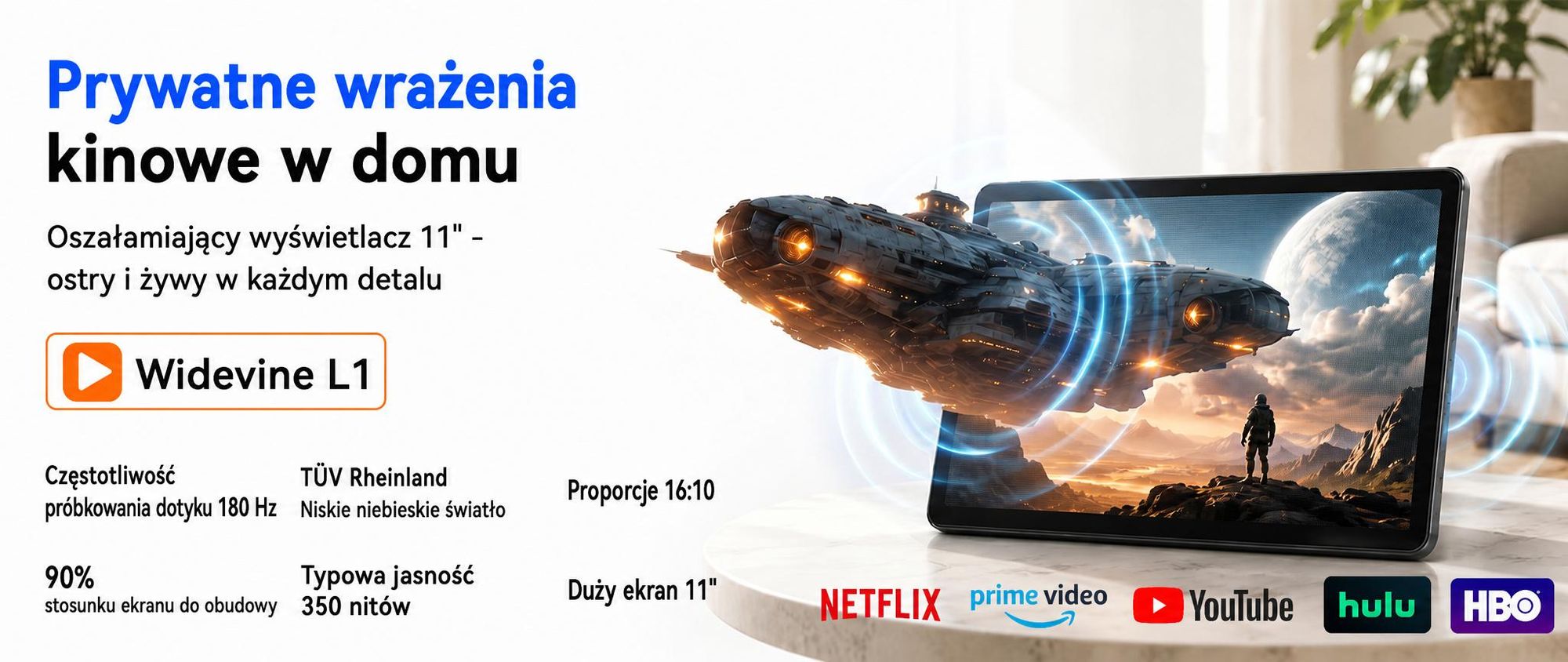 TABWEE T70, tablet 11 cali, 32 (8+24) GB pamięci, 256 GB pamięci wewnętrznej, system Android 16, bateria 8000 mAh, Bluetooth 5.0, rozpoznawanie twarzy, certyfikat Widevine L1, certyfikat Rheinland. W zestawie: klawiatura, mysz, rysik