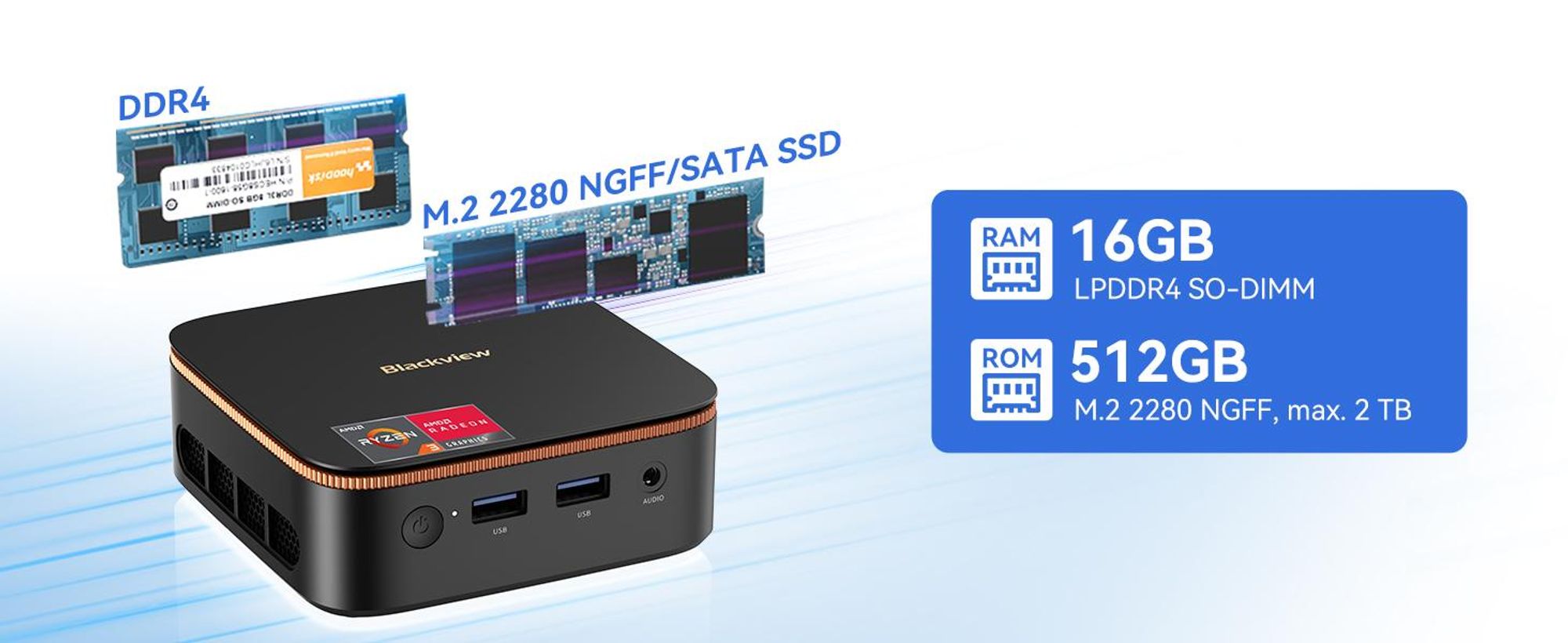 Blackview MP20 Ryzen 3  3300U Desktop-PC, Win 11Pro 3,6 GHz, 16GB RAM 512GB SSD M.2 Mini Computer, 4K Dual Display, WiFi 6, für Zuhause Büro