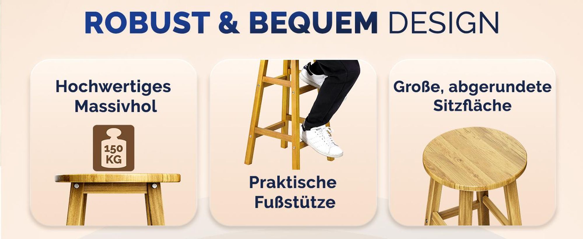 Set aus zwei Barhockern, Akazienholz, 34 cm x 34 cm x 76 cm