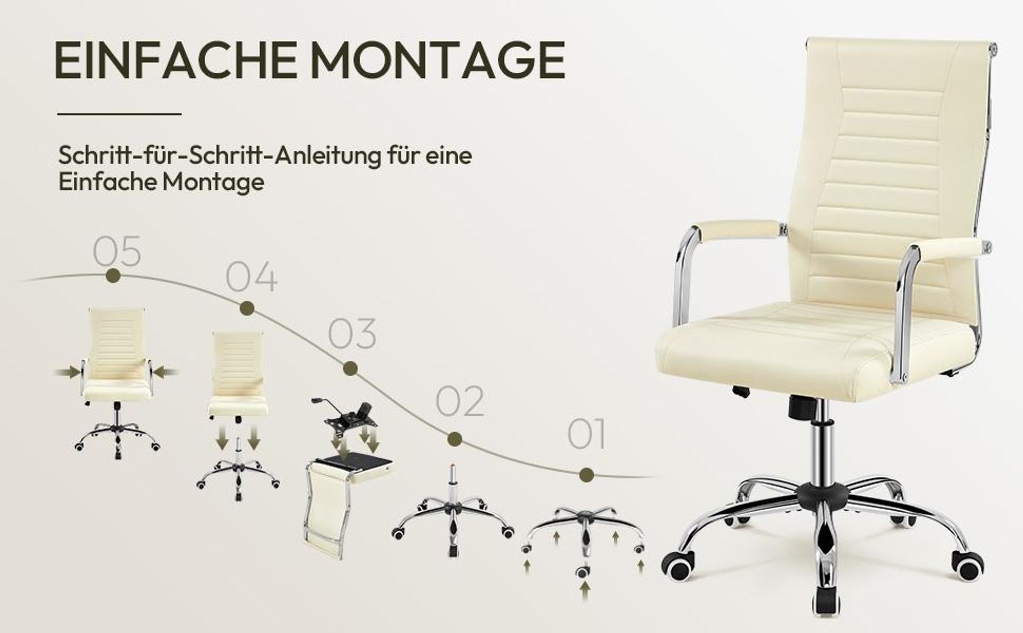 Yaheetech Ergonomischer Bürostuhl Schreibtischstuhl mit hoher Rückenlehne & Wippfunktion, bis 136 kg belastbar, Beige