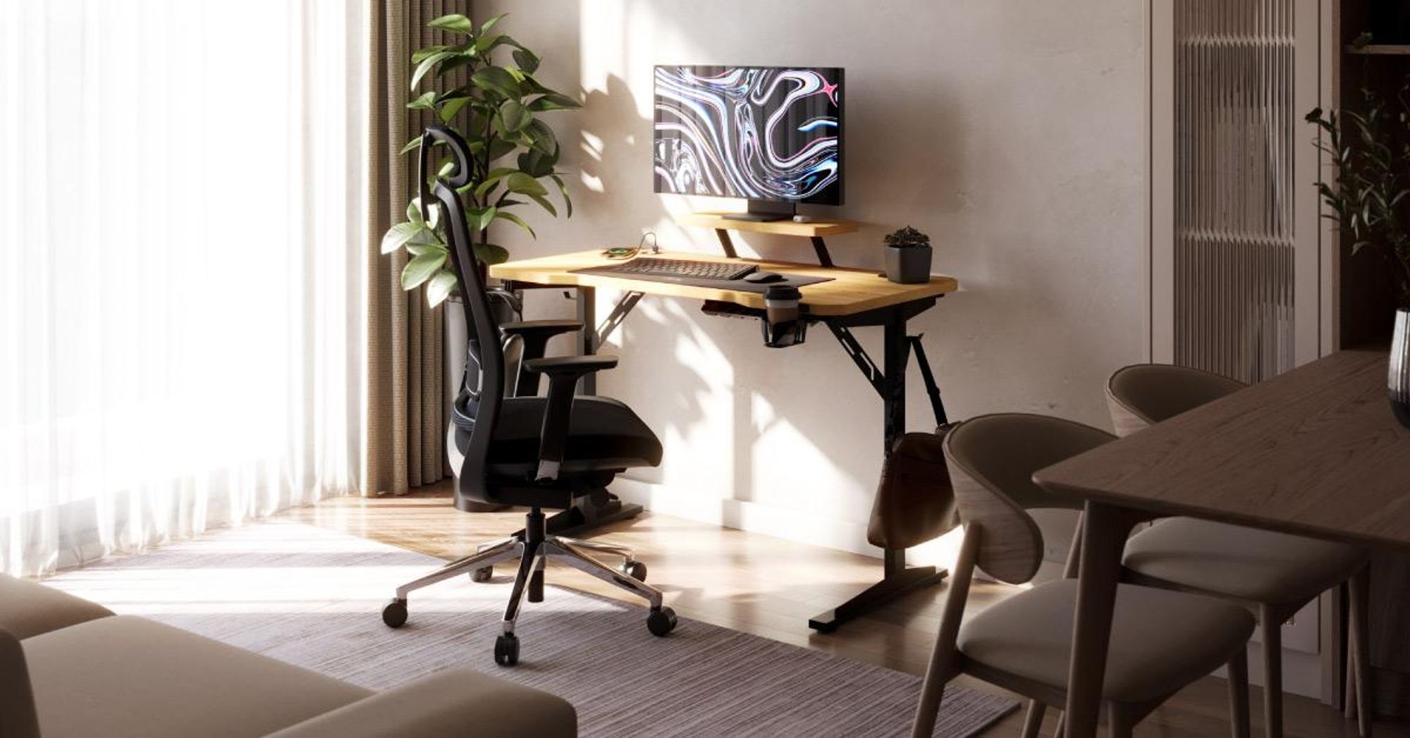 Mark Adler Leader 5.1 Eichen-Schreibtisch – Computertisch mit USB-Ladegerät, Monitorablage, Kabelmanagement, 115×60 cm