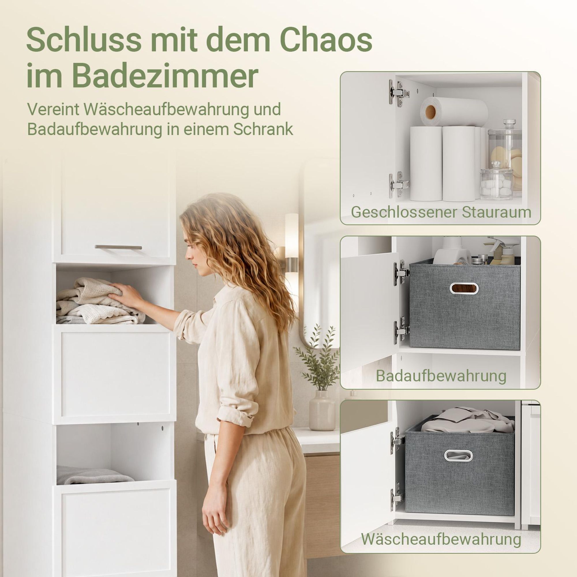 SoBuy Hochschrank mit Türen und Schubladen, Weiß, Moderner Wäscheschrank Hoher schmaler Schrank mit einem oberen BZR232-W