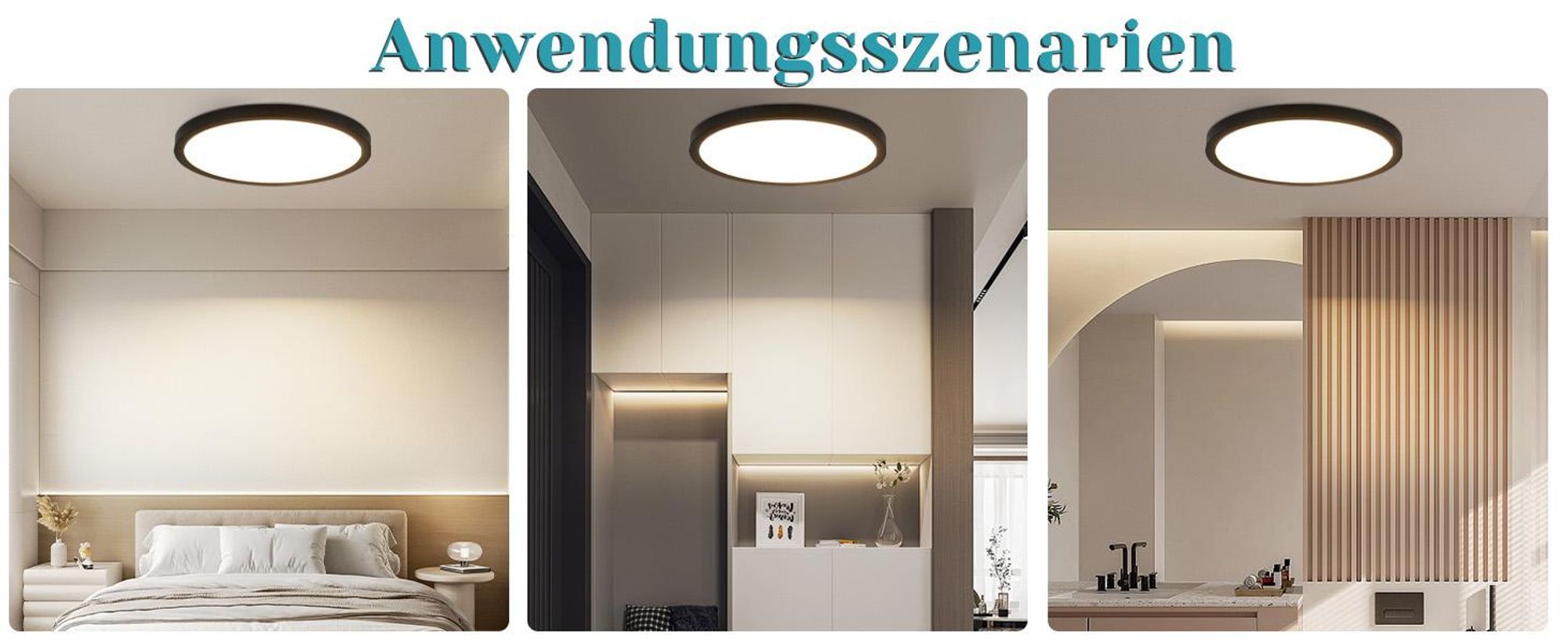 ZMH Plafonnier LED salle de bain - Ø30cm lampe de salle de bain noir lampe de cuisine ronde chambre à coucher éclairage de plafond 24W lampe de couloir 3000K lampe de salle de bain cuisine couloir