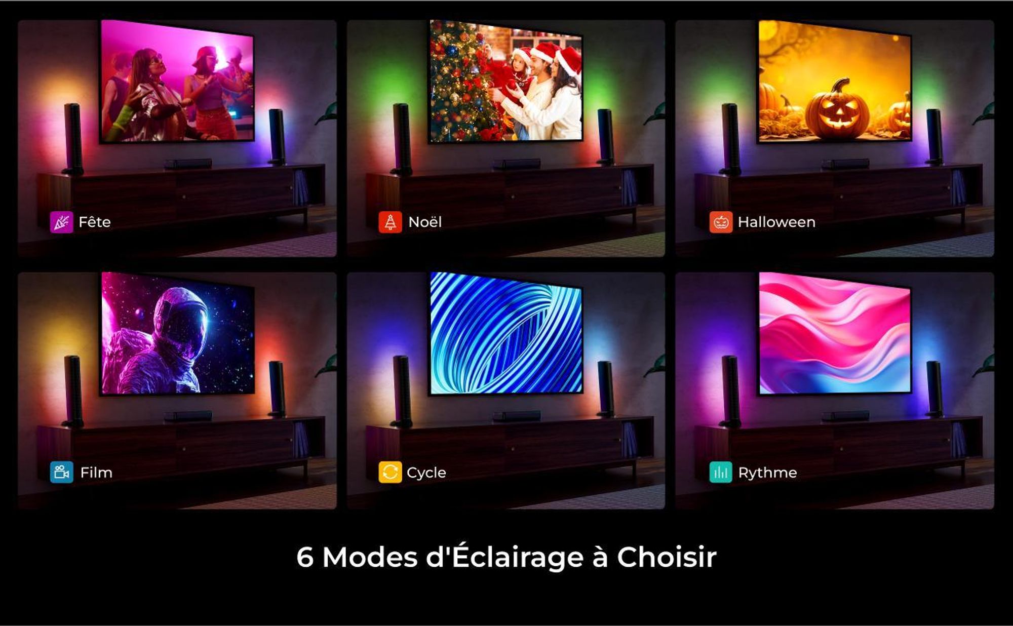 Barre de son amovible ULTIMEA 7.1ch avec lumière RGB, Virtual Surround Sound System avec subwoofer, 2 haut-parleurs surround, 410W