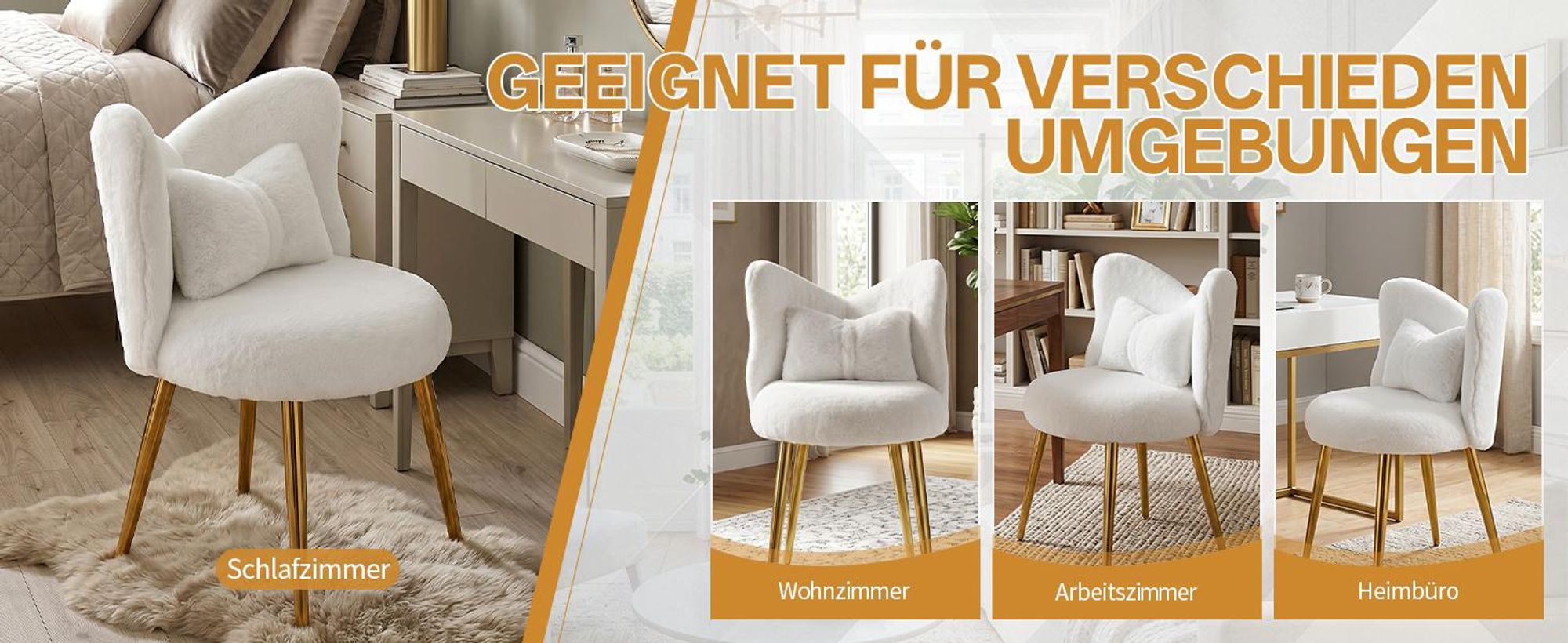 FCH Schminkhocker, Schreibtischhocker, Bow Shape Rücken Dressing Stuhl, Esszimmerstühle, Sitzhocker Polsterhocker, 53×49.50×78cm, Weiß