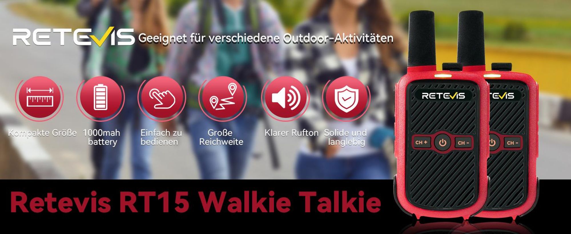 Retevis RT15 KInder Walkie Talkie, PMR Funkgeräte, 1000 mAh Li-on Akku, VOX, Mini, Walkie Talkie Aufladbar für Familienausflüge, Wandern, Camping