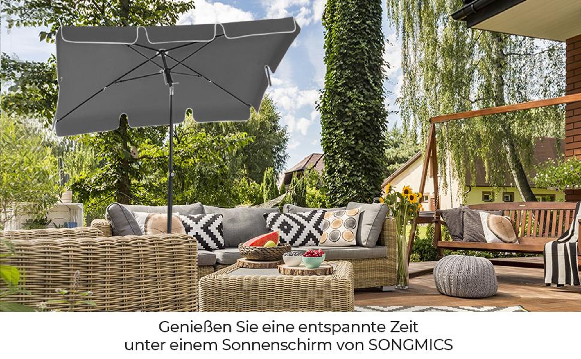 SONGMICS Sonnenschirm 180 x 125 cm UPF 50+ Sonnenschutz