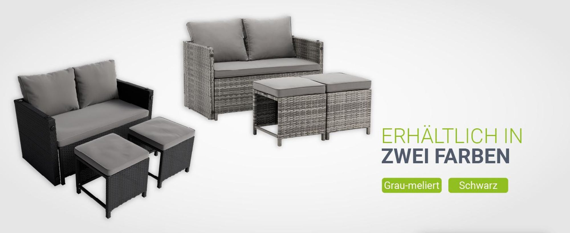 Juskys 2in1 Polyrattan Relax Gartenmöbel Set Jamaika - Tisch, Gartenlounge Sofa - Balkonmöbel Sitzgruppe für Balkon, Garten - Outdoor Lounge grau-meliert