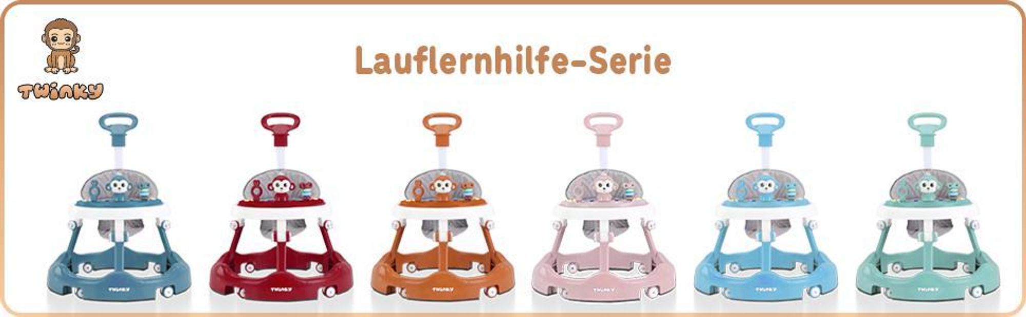 Twinky® Lauflernhilfe in Braun - Lauflernwagen mit Spielset und Zubehör für sicheres und spielerisches Lernen - inkl. Fußmatte und Haltegriff