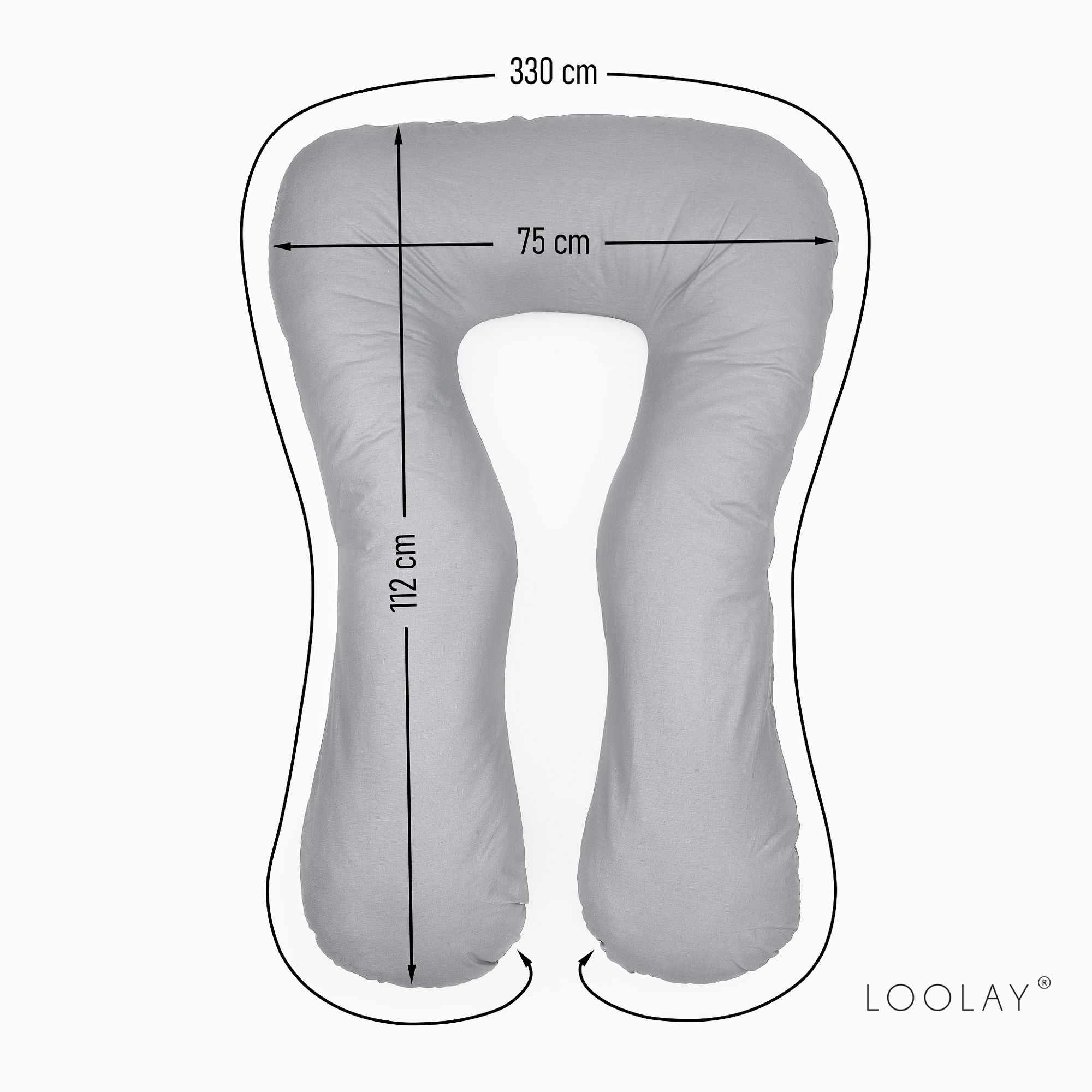KINGSIZE Schwangerschaftskissen Seitenschläferkissen Stillkissen Typ U Typ A 330 cm XXXL Lagerungskissen Relaxkissen ink.Bezug Sternchen Grau LOOLAY®