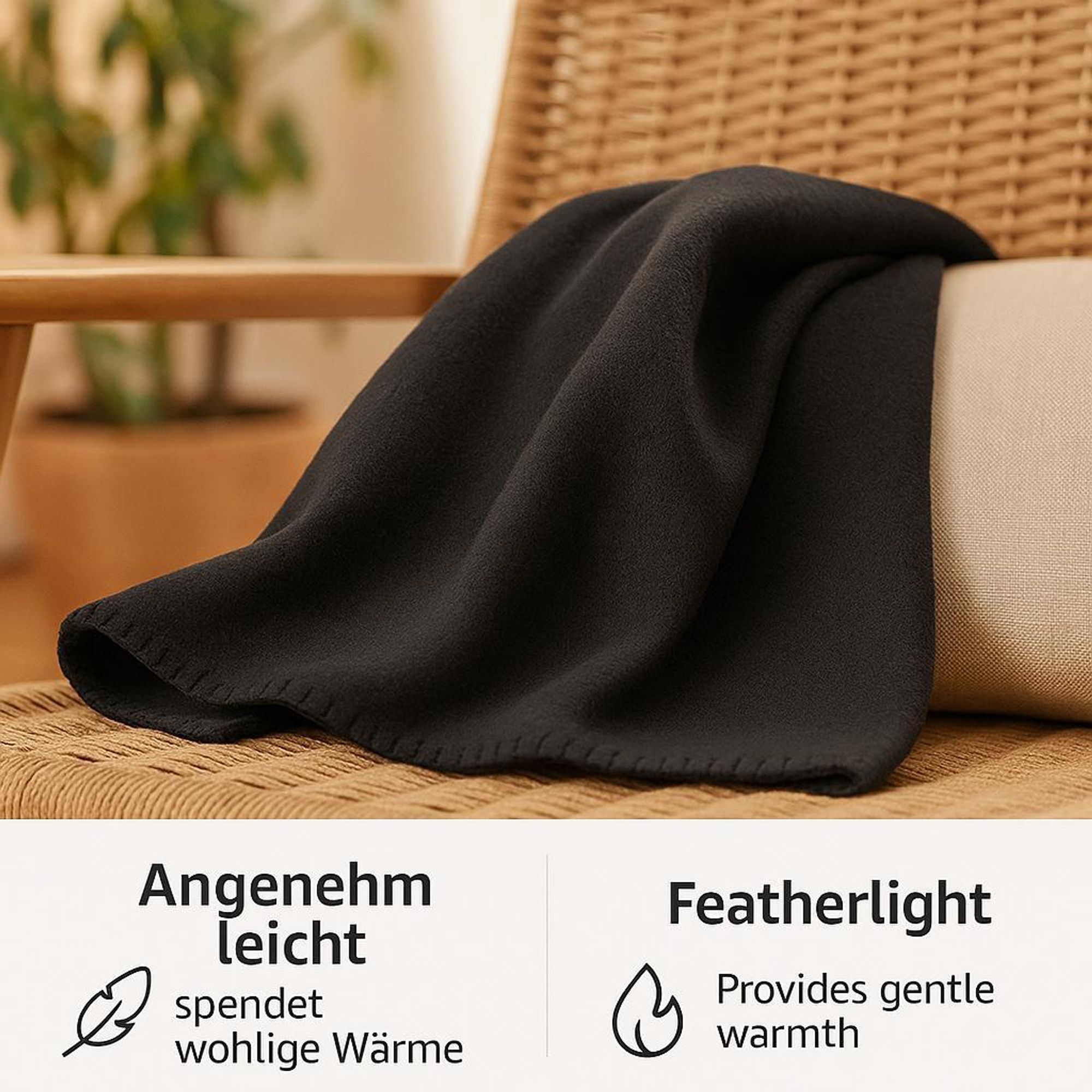 Betz Fleecedecke 130x170 cm 180g/m² – Weiche Wohndecke & Kuscheldecke – Flauschige Sofadecke als Tagesdecke – Leicht, wärmend & pflegeleicht - schwarz