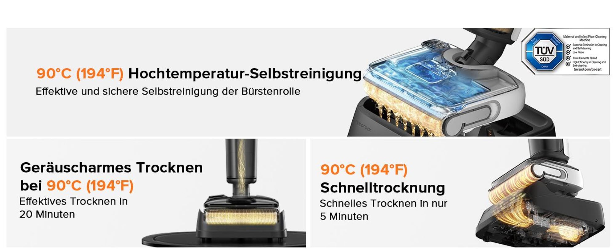 Roborock F25 BX Nass Trockensauger, 20.000 Pa, 90°C Heißluft-Schnelltrocknung & Hohe Temperaturen Selbstreinigung, 180° flach absenk