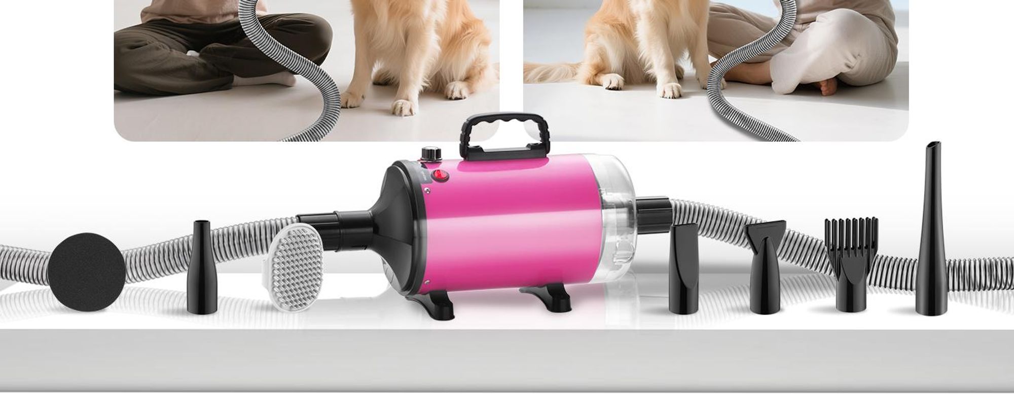 DEWINNER 3200W Hundetrockner mit Vakuumfunktion, einstellbarer Luftstrom und Temperatur, mit 5 Verschiedenen Düsen, 1 Elastischem Schlauch