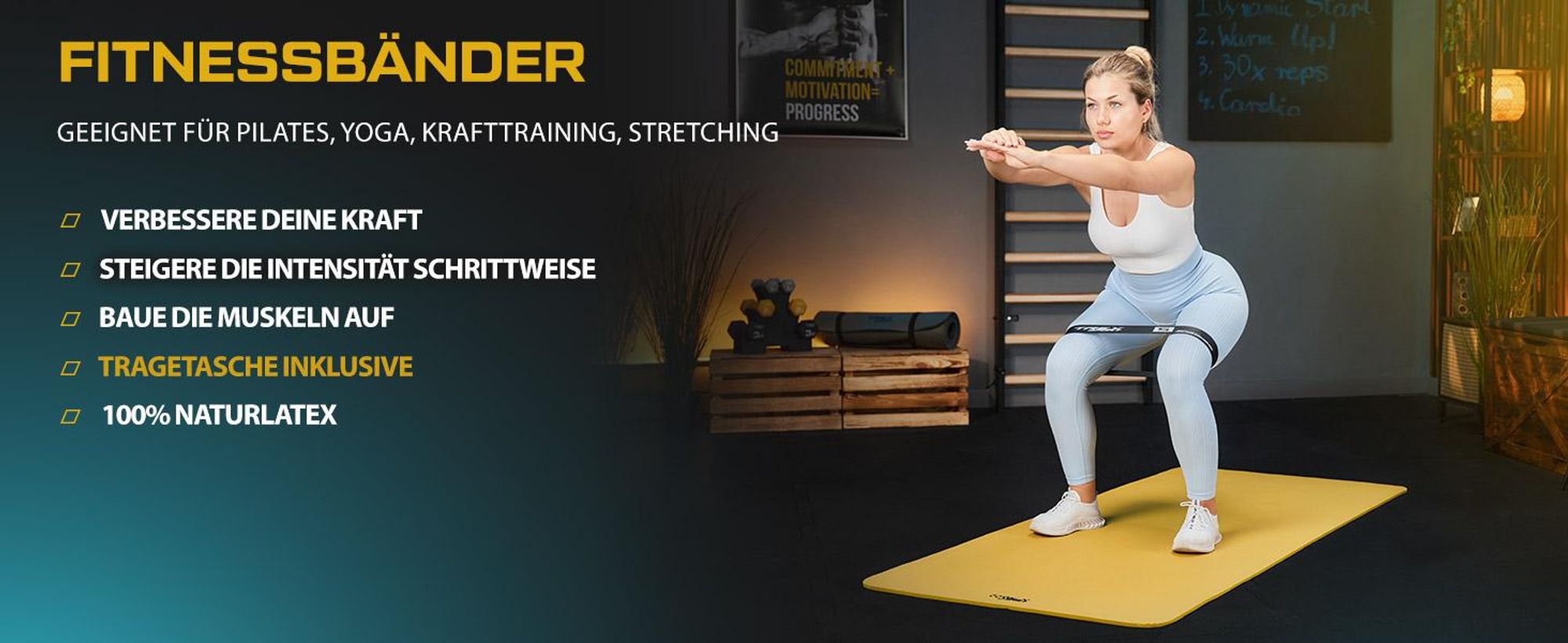 TREX SPORT Gymnastikband 5 Stück Set TX-065RBV Widerstandsband | Fitnessband 100% Latex, 1-18 kg, robust, elastisch | Resistance Band Neon