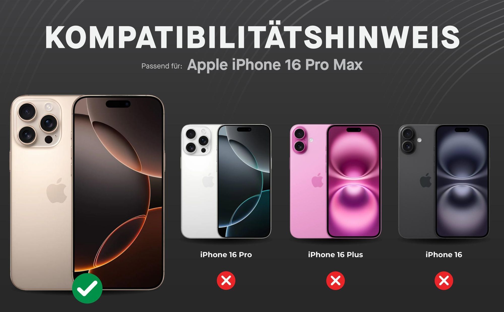 Kompatibilitätshinweise Displayglas für Apple iPhone 16 Pro Max
