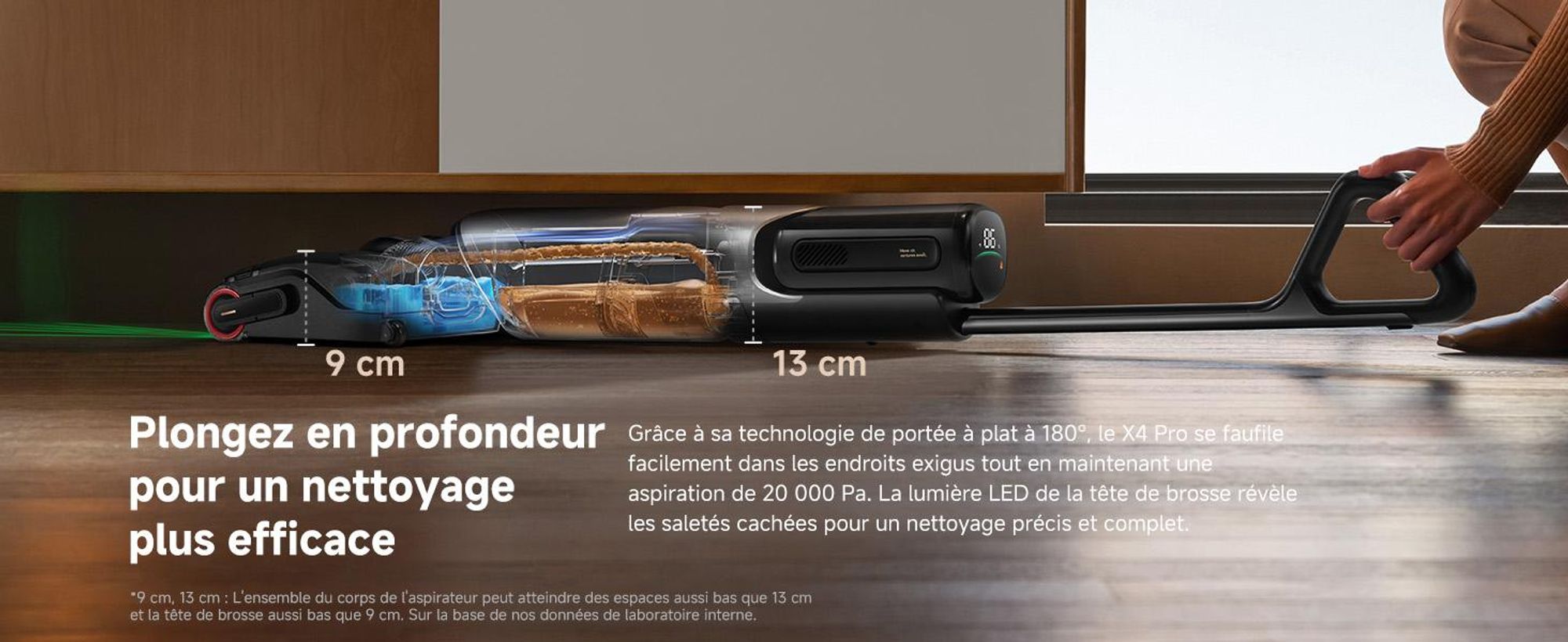 MOVA X4 Pro aspirateur balai sans fil, aspirateur laveur sec et humide 20 kPa, lavage eau chaude, auto-nettoyage 100 °C, brosse LED,  ajustement intel