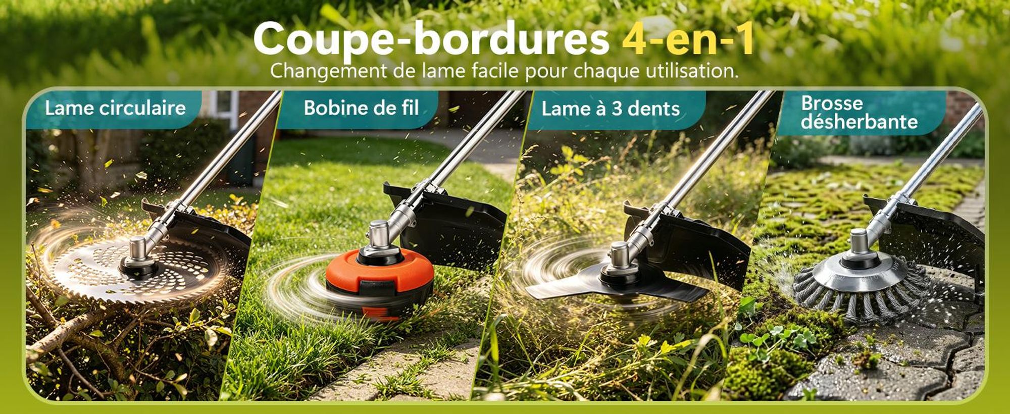 Akku Rasentrimmer 21V – 4-in-1 mit 2 Akkus 4.0Ah, Schneidet Rasen, Unkraut & Sträucher mühelos, Leicht & Kabellos für den Garten