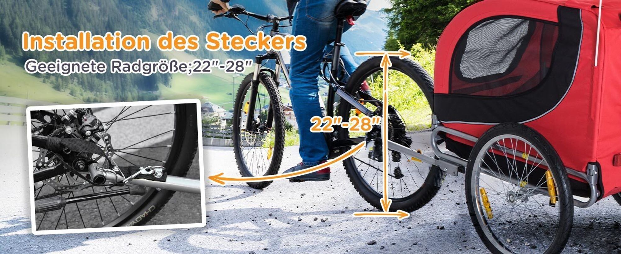 PawHut Fahrradanhänger Hundeanhänger Hunde Fahrrad Tier Anhänger Rot+Schwarz