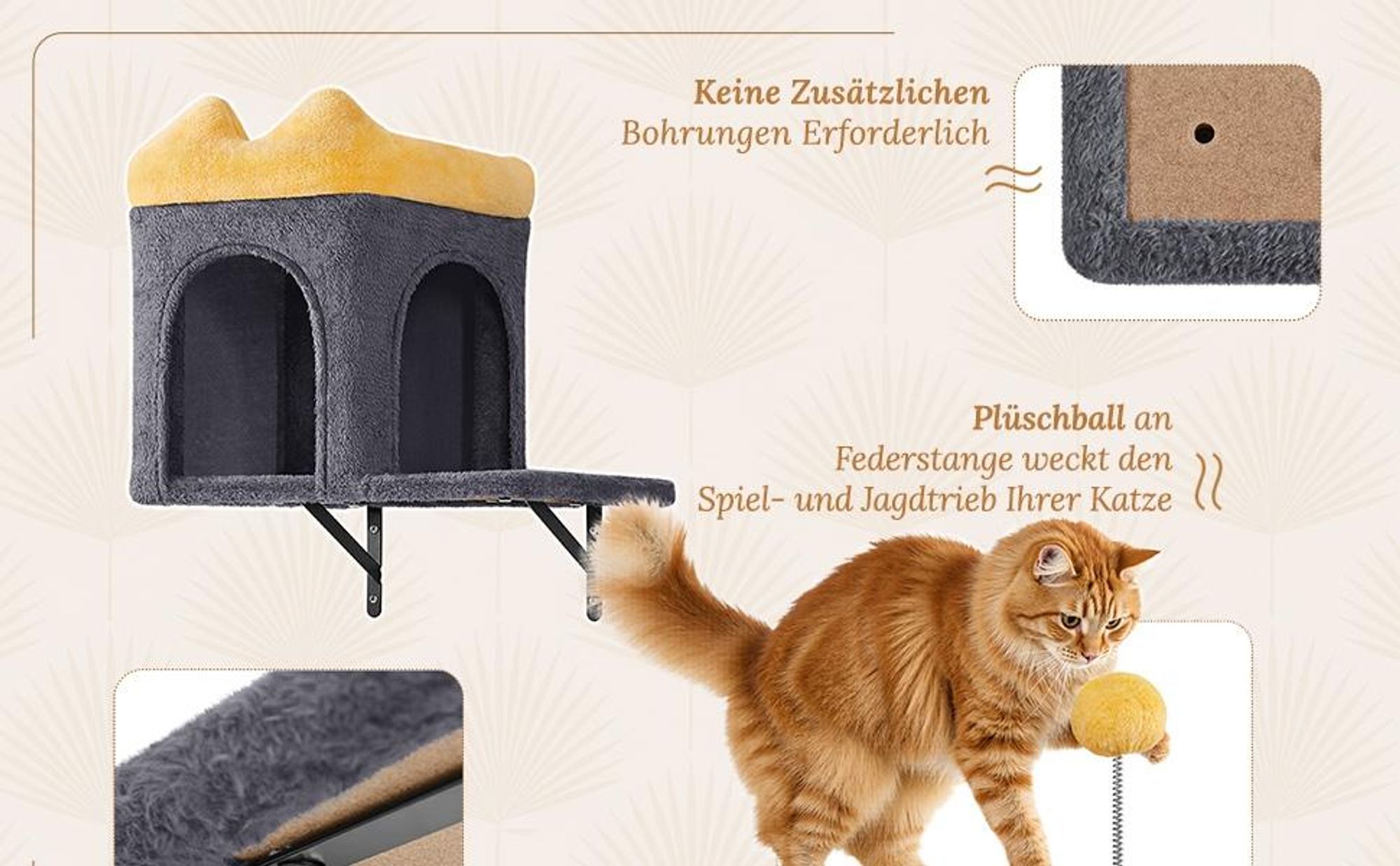Yaheetech Katzen Kletterwand, 4er Set, inkl. Katzenhöhle Katzenliege Plattformen Kratzbrett & Katzenkorb, Dunkelgrau