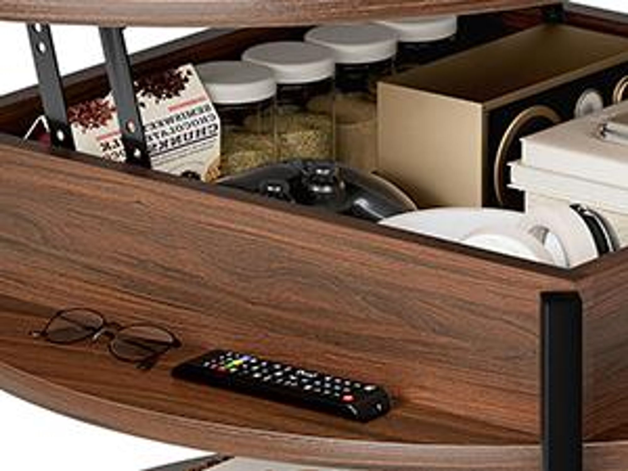 FABATO Runder höhenverstellbarer Couchtisch mit Rädern & Staufach – 26,77 Zoll (ca. 68 cm), 2-stufig, auch als Esstisch nutzbar, in Espresso