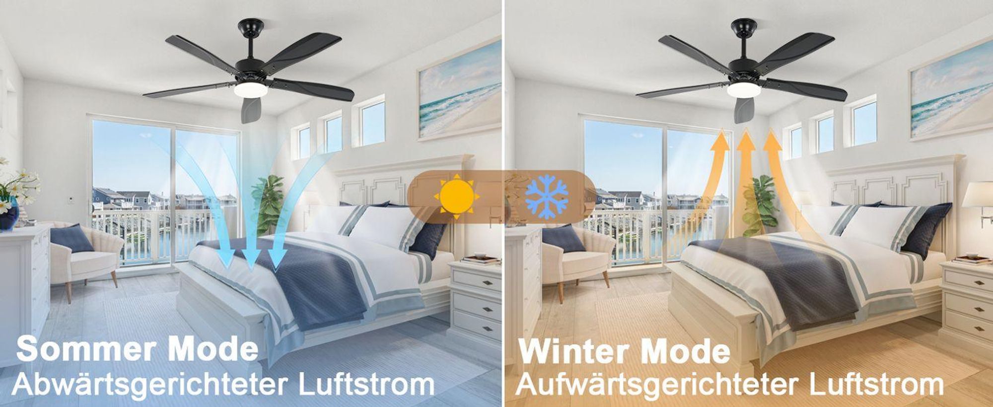 ZMH wentylator sufitowy LED ściemnialny 125CM wentylator sufitowy z oświetleniem Czarny 23W 6 prędkości z pilotem i czasomierzem do sypialni salonu
