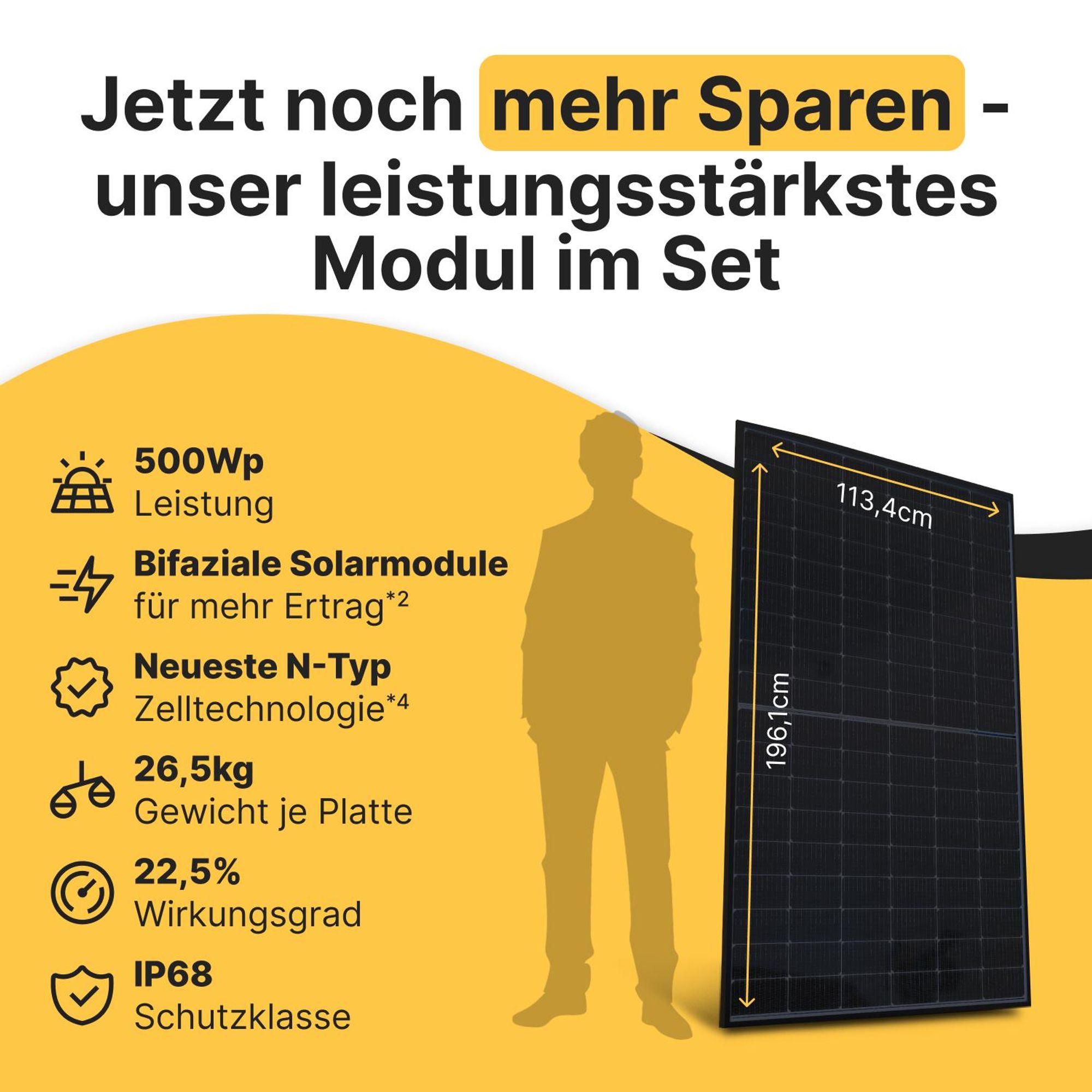 Solakon® Solarpanel 500W Bifazial Glas-Glas N-Type – Solarmodul Full Black 40V für Balkonkraftwerk / Photovoltaikanlage (1 Stück)