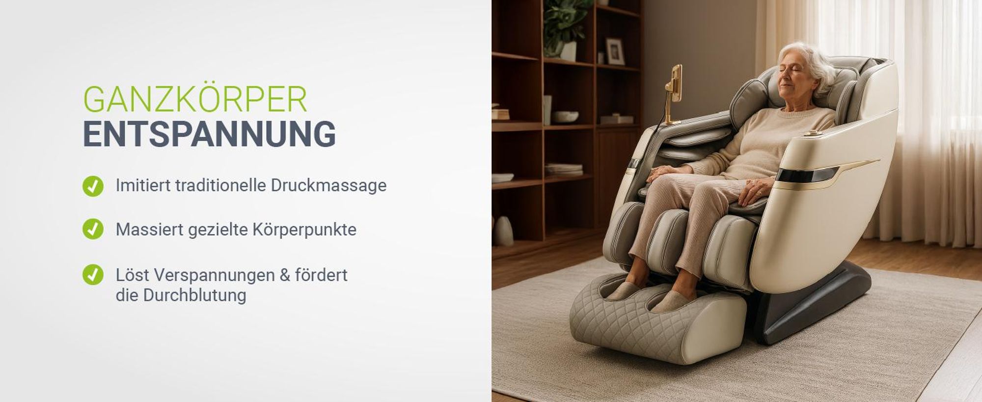 Juskys Massagesessel Naxos, elektronisch, Bluetooth & Heizung – Weiß / Hellgrau