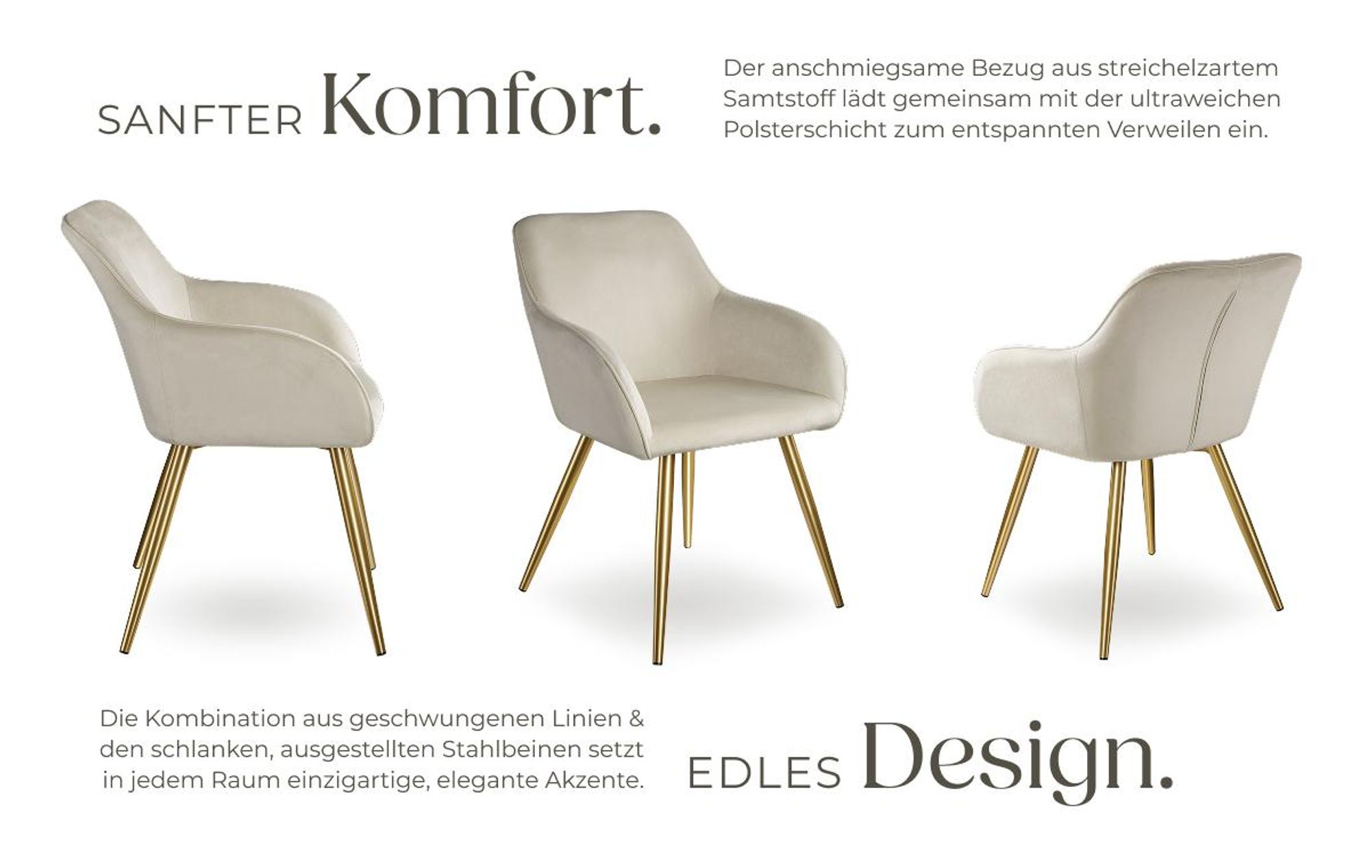 tectake® Esszimmerstuhl Marilyn gepolstert, in Samtoptik 58 x 62 x 82 cm