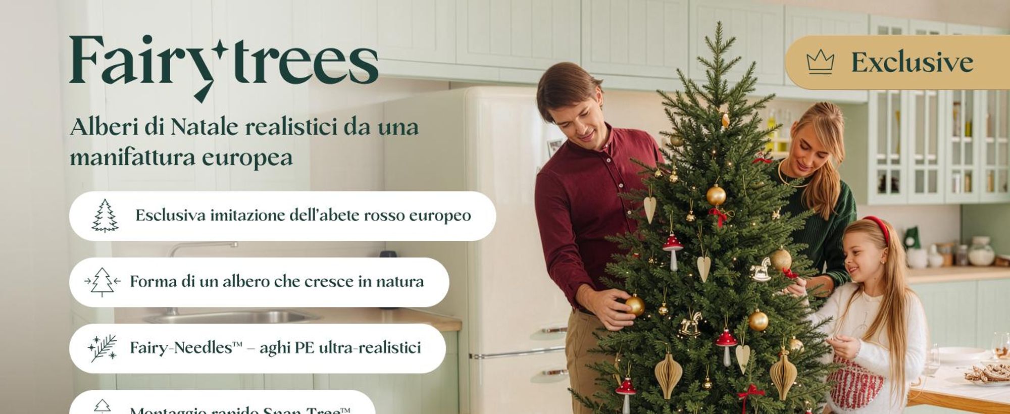 FAIRYTREES Albero di Natale 180 cm in PE 100% pop-up verde | Abete rosso selvatico fatto a mano in Europa | Albero di Natale con aghi realistici, dalla forma ampia con base in legno | Modello: FT02