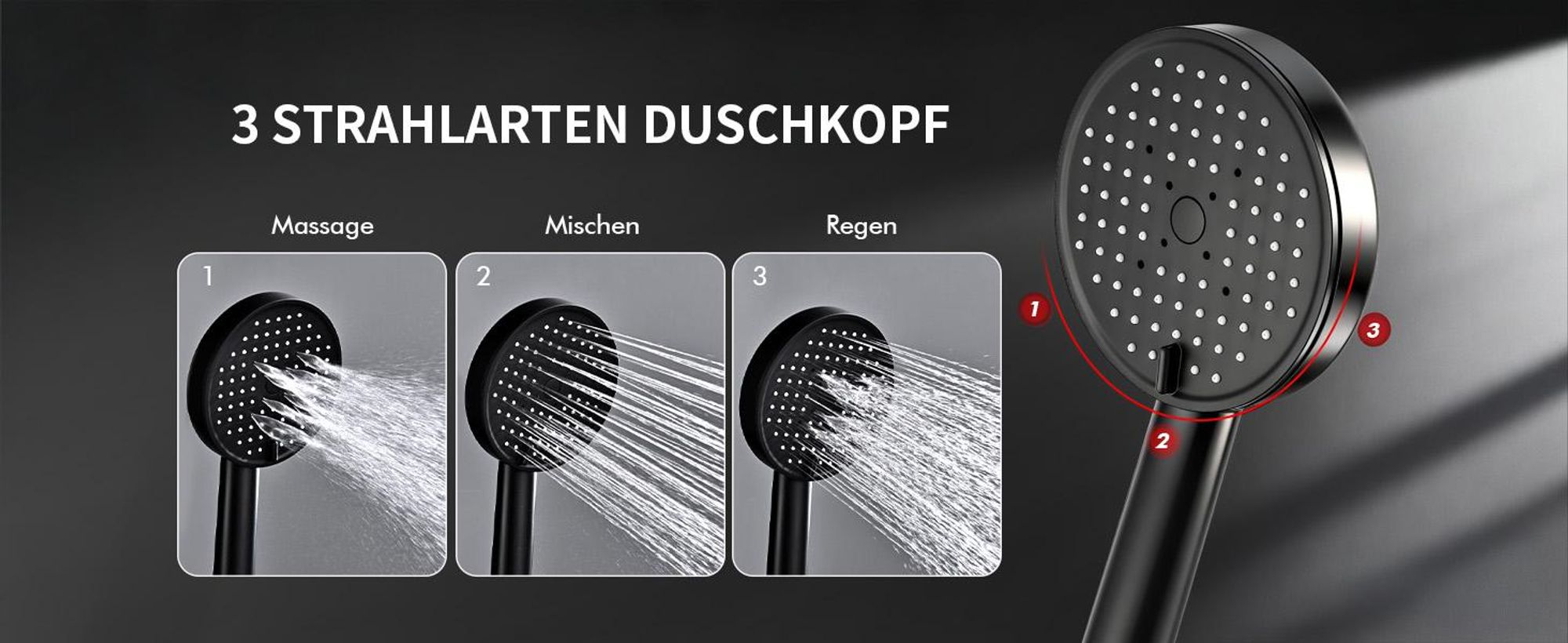 Homelody Duschsystem mit armatur, duscharmatur komplettset mit LED-Anzeige, regendusche mit 250MM kopfbrause und Handbrause, Schwarz