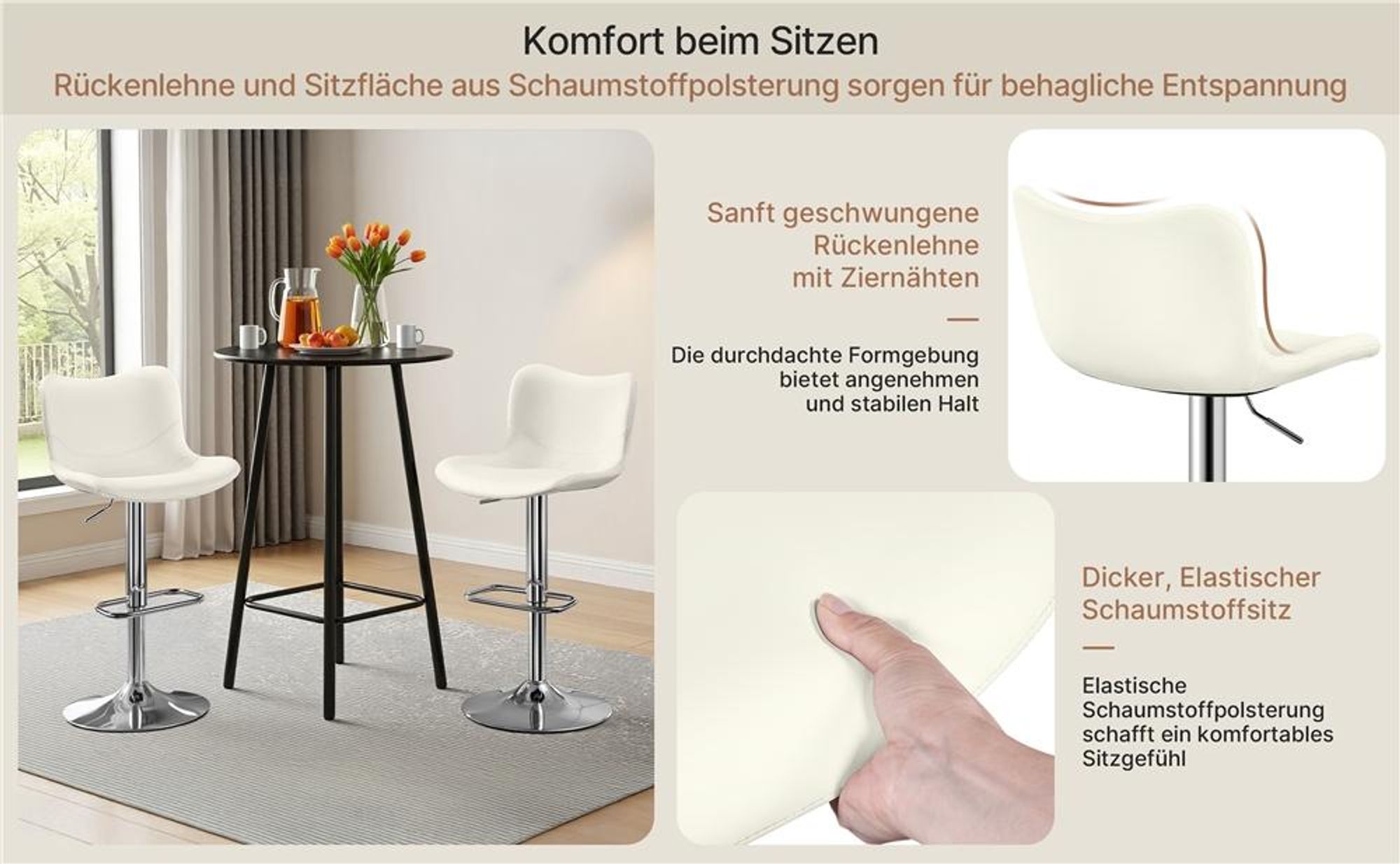 Yaheetech Barhocker Tresenhocker 2er Set, Drehhocker höhenverstellbar, mit Rückenlehne & Fußstütze, Weiß