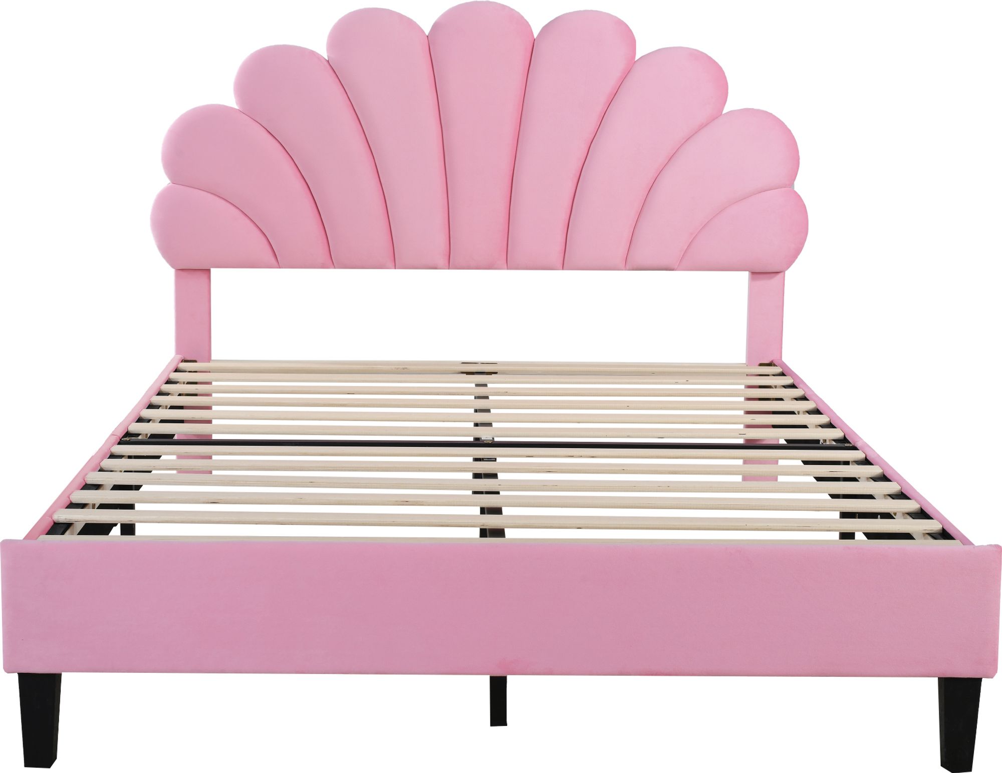 Flieks Polsterbett 140x200cm Samt mit Blumenform-Kopfteil und Lattenrost Doppelbett Kinderbett für Damen Kinder Jugend