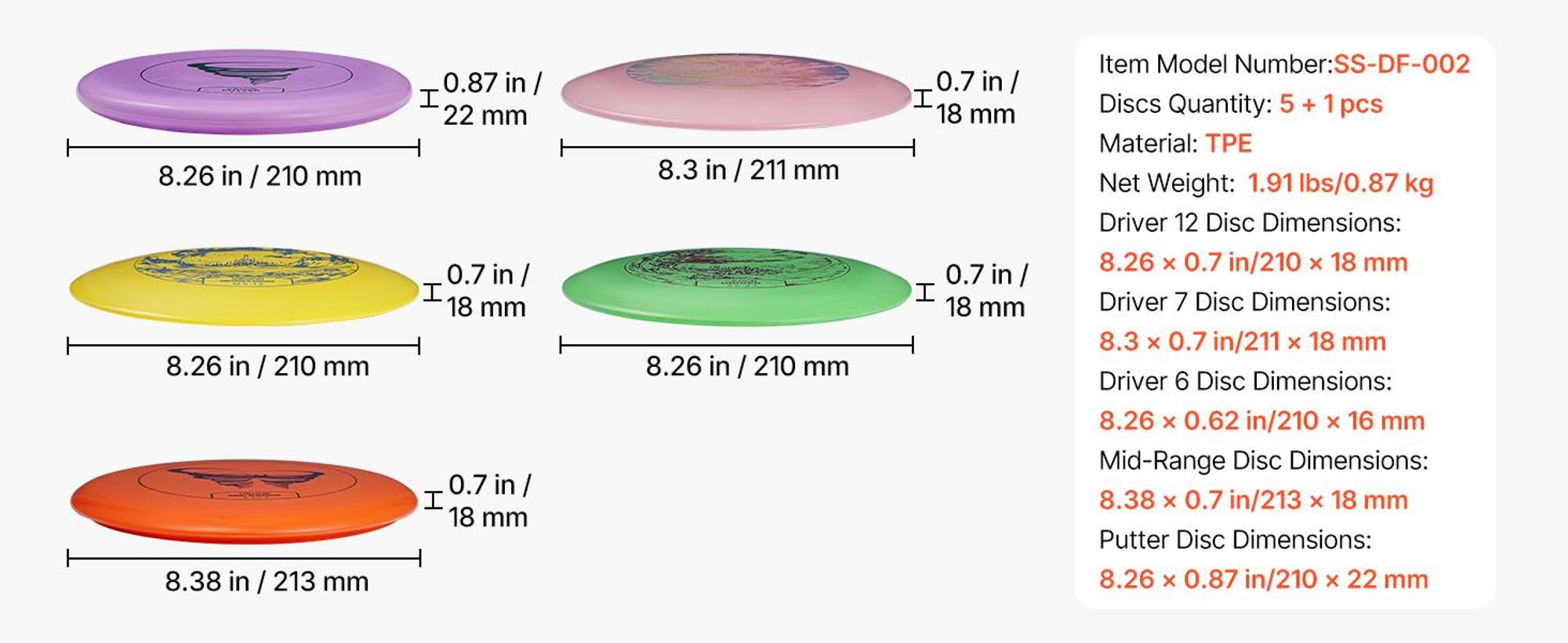 VEVOR Disc Golf Set, 6 PCS Fliegende Scheiben für Anfänger, Disc Golf Starter Set, mit Putter, Mid-Range, Driver, einschließlich Mini Marker, tragbarem Rucksack, für Outdoor, Garten, Rasen, Strand und Park, 5 PCS
