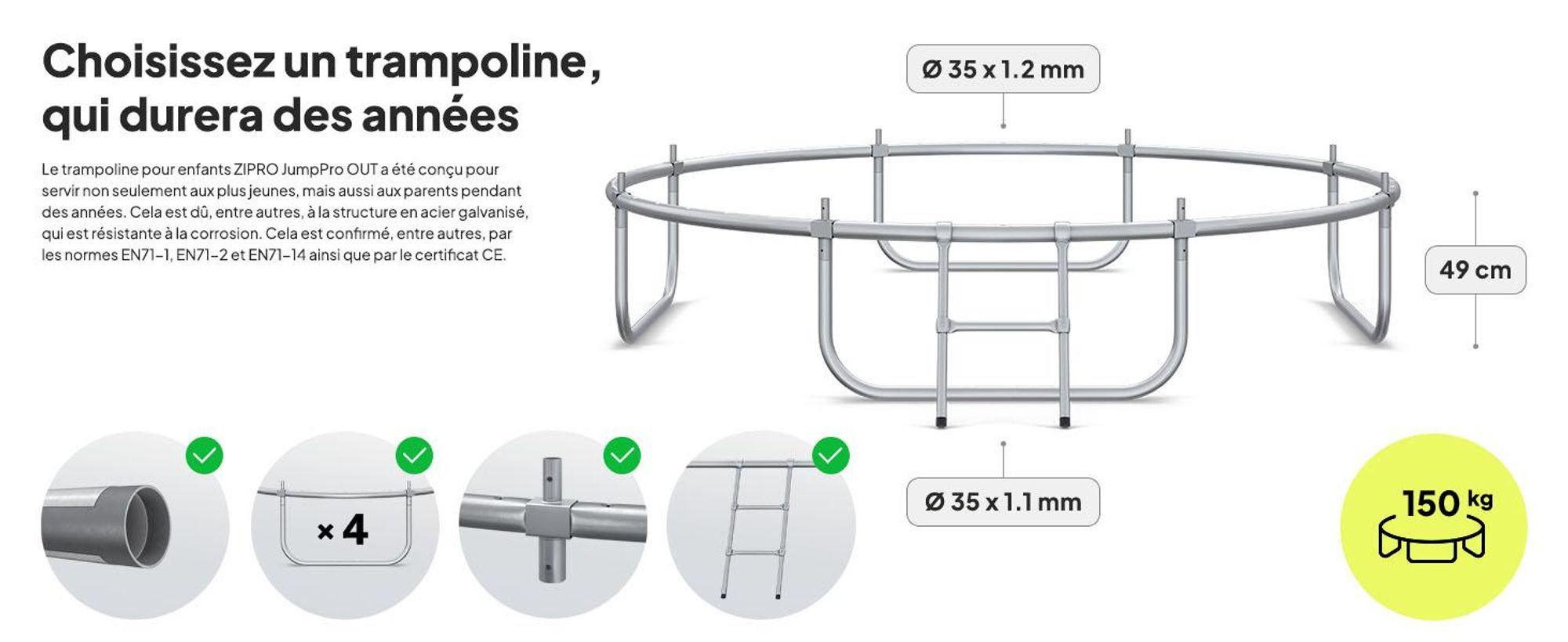 Trampoline ZIPRO Jump Pro Out | 8FT Ø 252 cm | Trampoline de jardin Trampoline pour enfants Kit complet avec filet extérieur, échelle et housse de protection, pour l'extérieur, vert