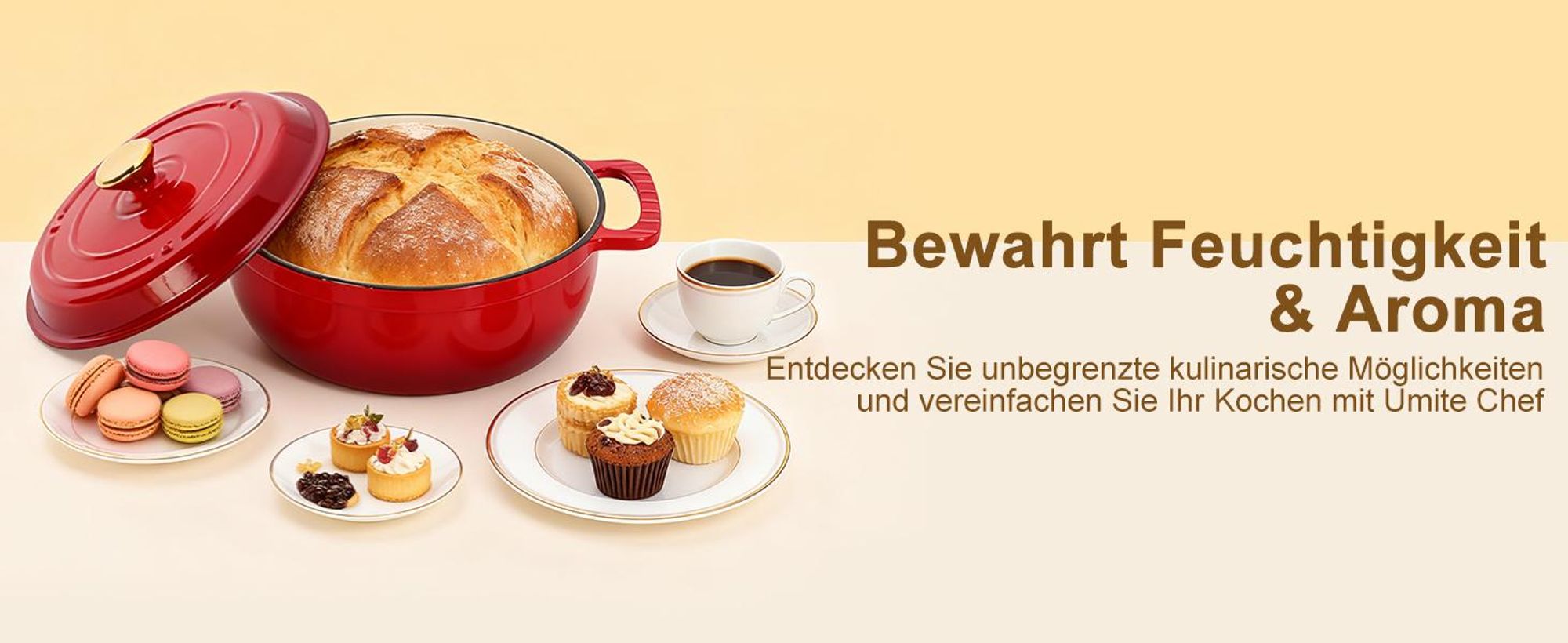 FCH Gusseisen Topf 26cm - 6QT-5.5L Emaille Bräter mit Deckel backofengeeignet - für Küche Backen Schmoren Braten (Rot)