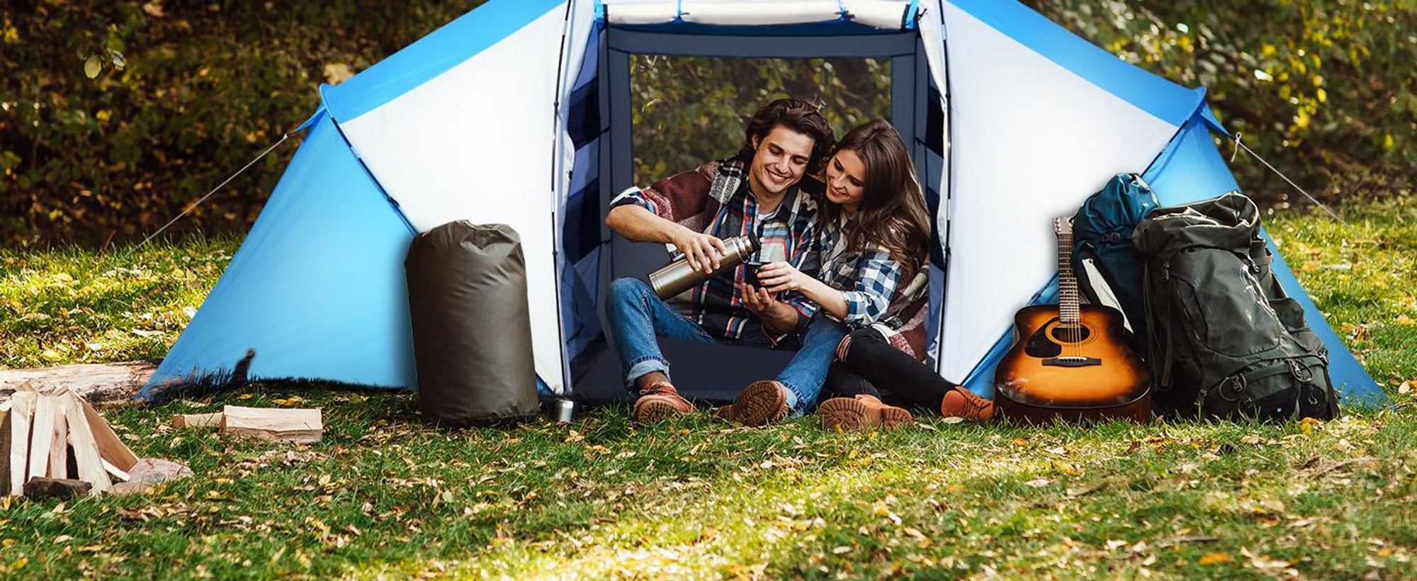 Outsunny Campingzelt Familienzelt mit 2 Schlafkabinen 4 Personen Blau