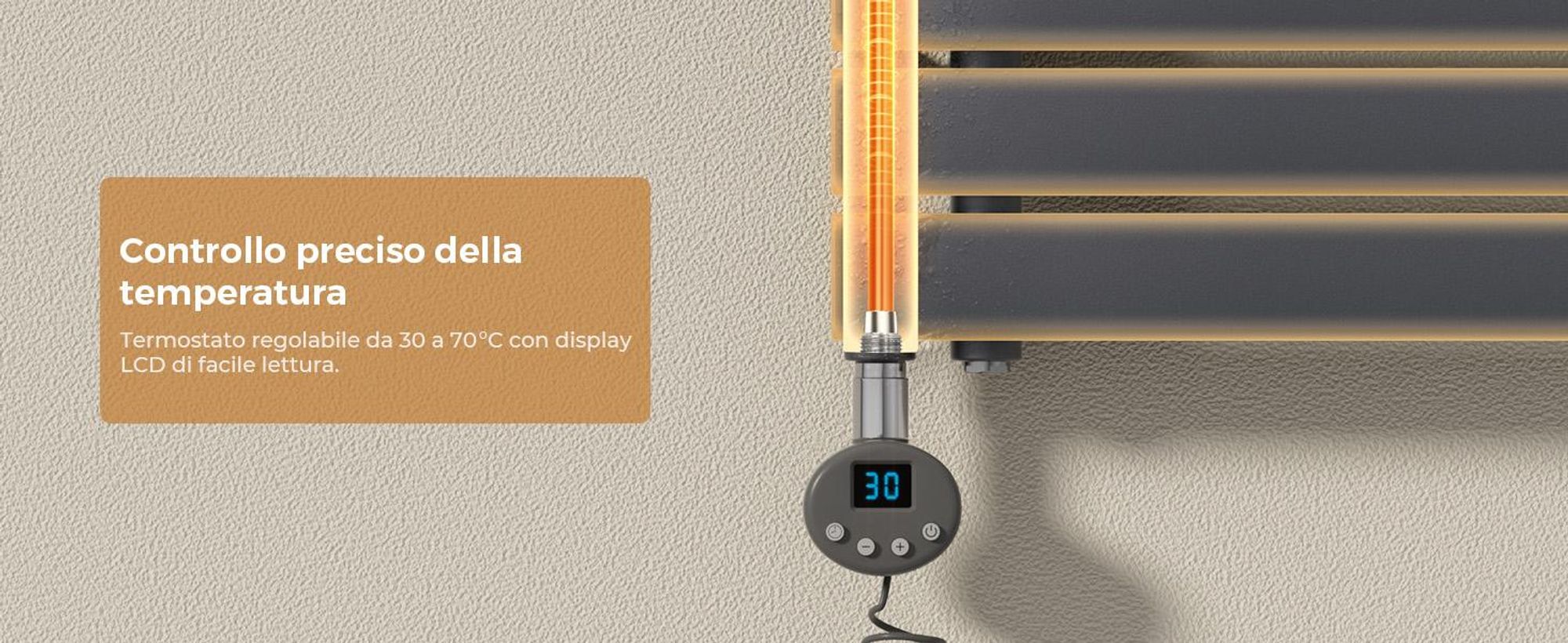 S'AFIELINA 1041x600 mm Scaldasalviette elettrico per bagno con termostato elettrico temporizzato, scaldasalviette con asta di riscaldamento, antracite 600Watts